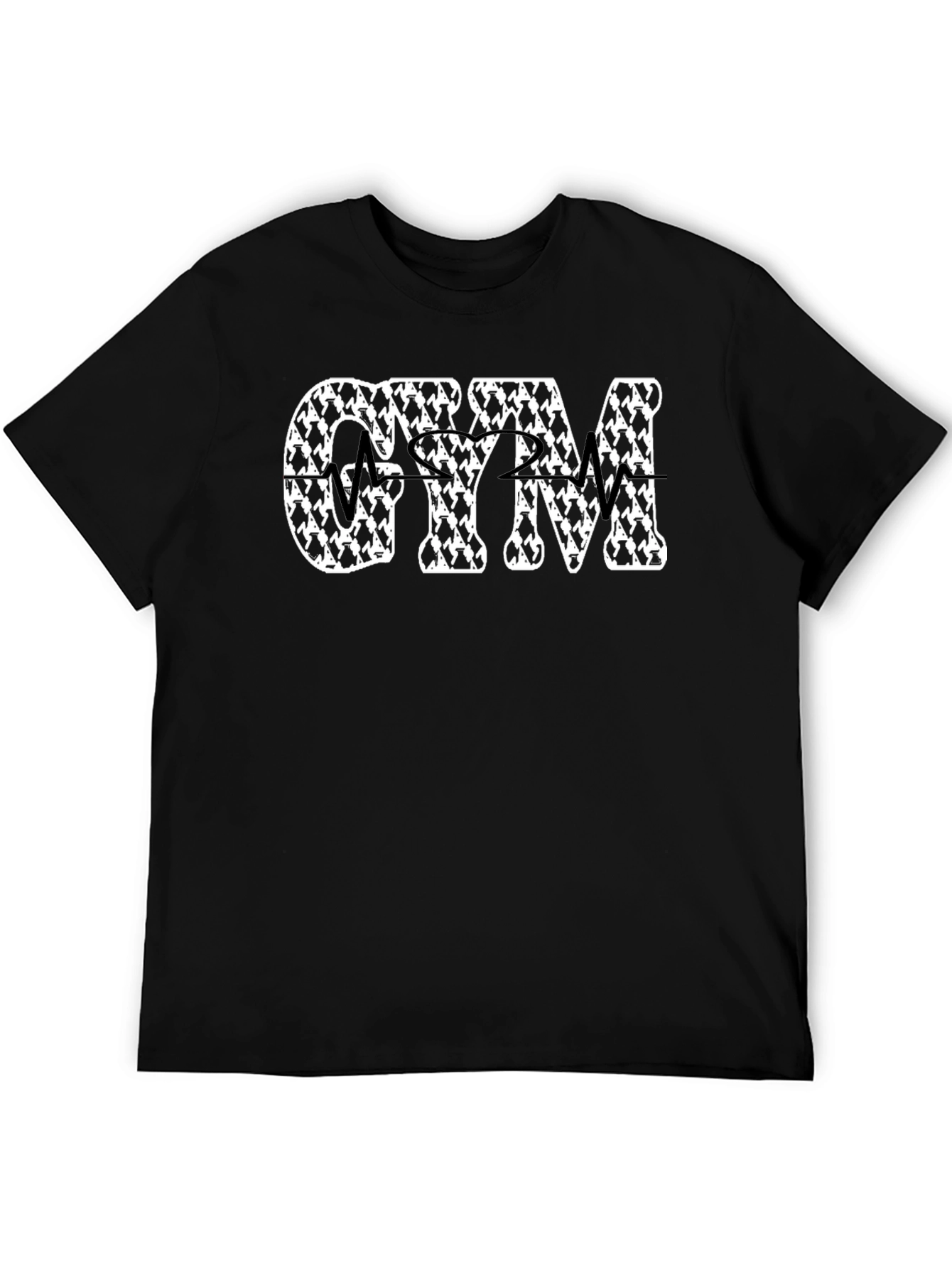 GYM Patterned Text Black T-Shirt