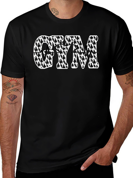 GYM Patterned Text Black T-Shirt