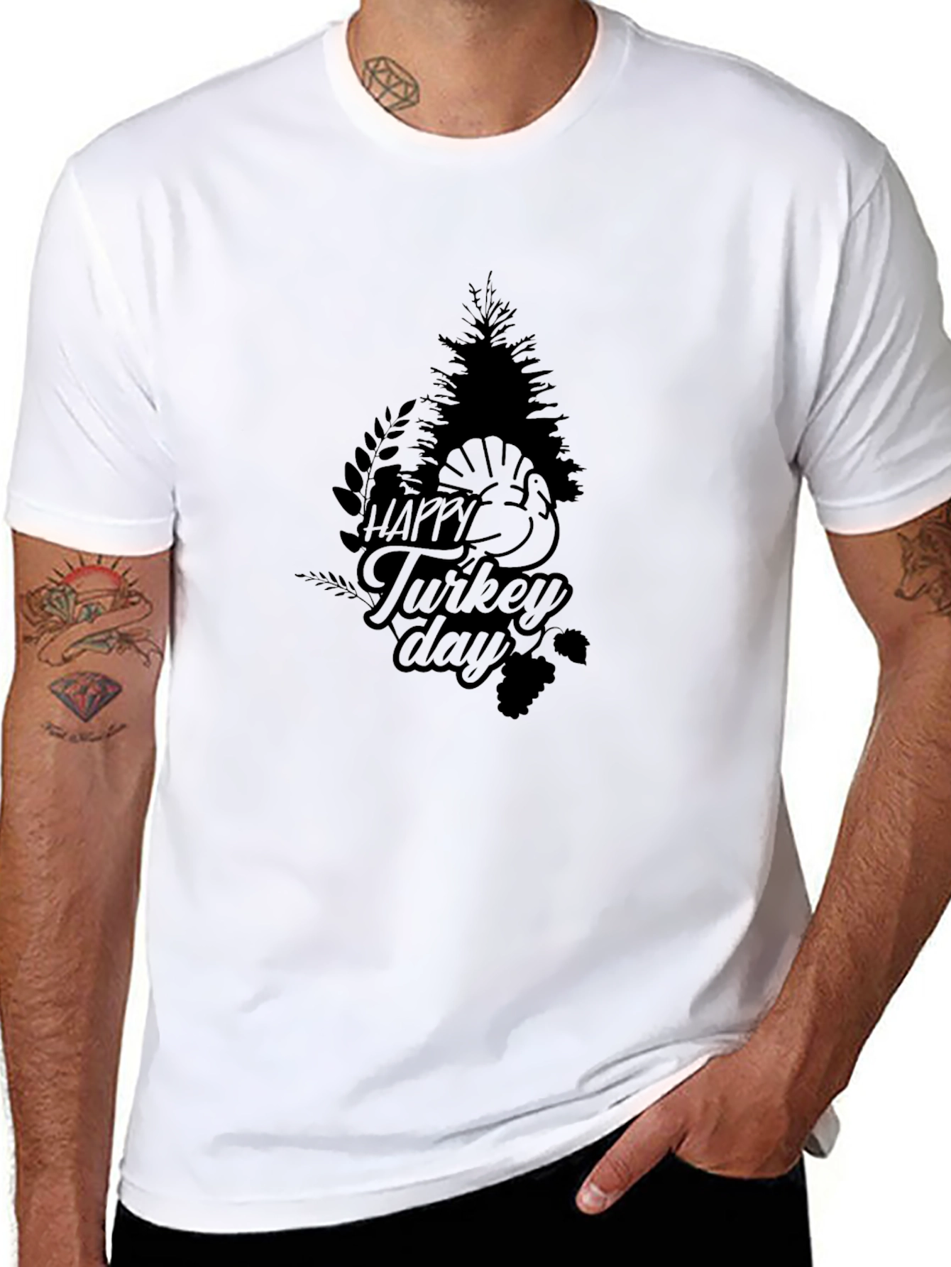 Happy Turkey Day Graphic Tee - Black
