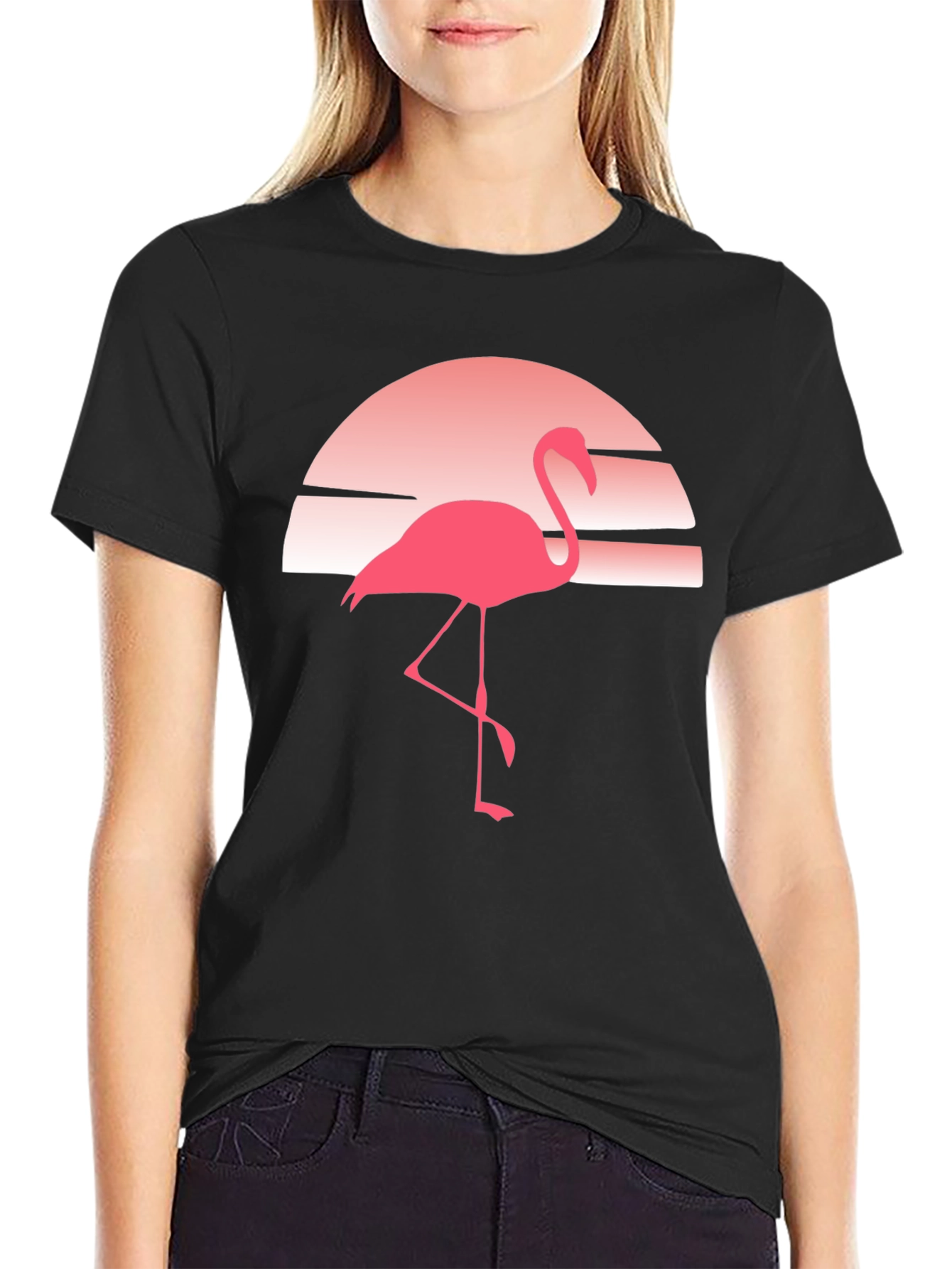 Retro Flamingo Graphic Tee - Soft Black T-Shirt