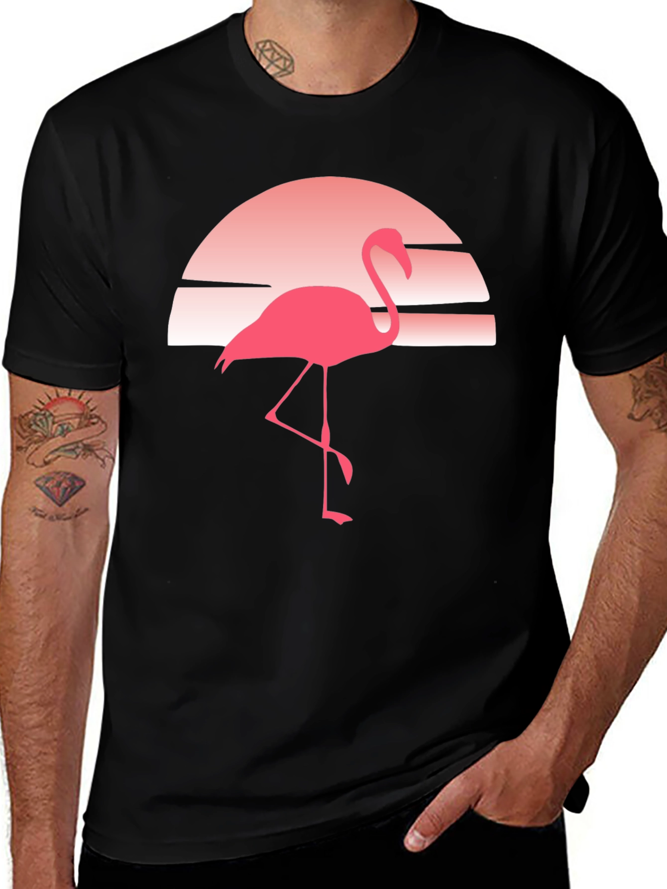Retro Flamingo Graphic Tee - Soft Black T-Shirt