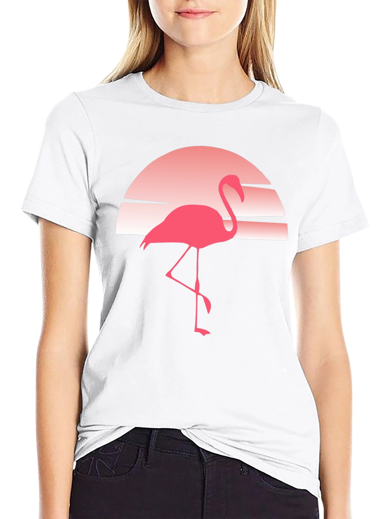 Retro Flamingo Graphic Tee - Soft Black T-Shirt