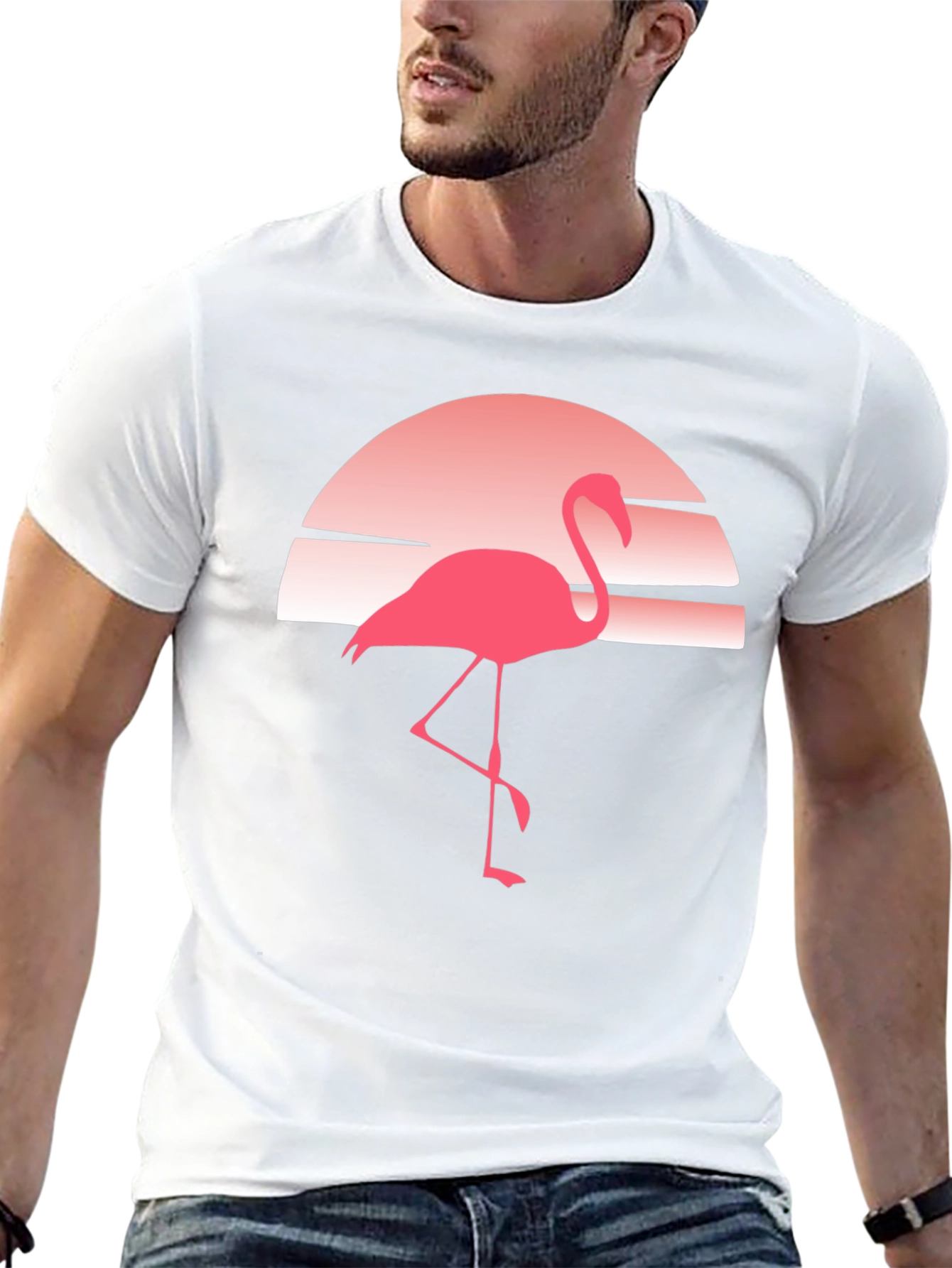 Retro Flamingo Graphic Tee - Soft Black T-Shirt