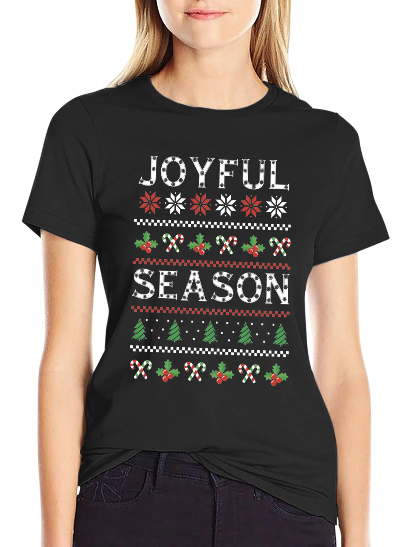 Joyful Season Ugly Christmas Sweater Style T-Shirt