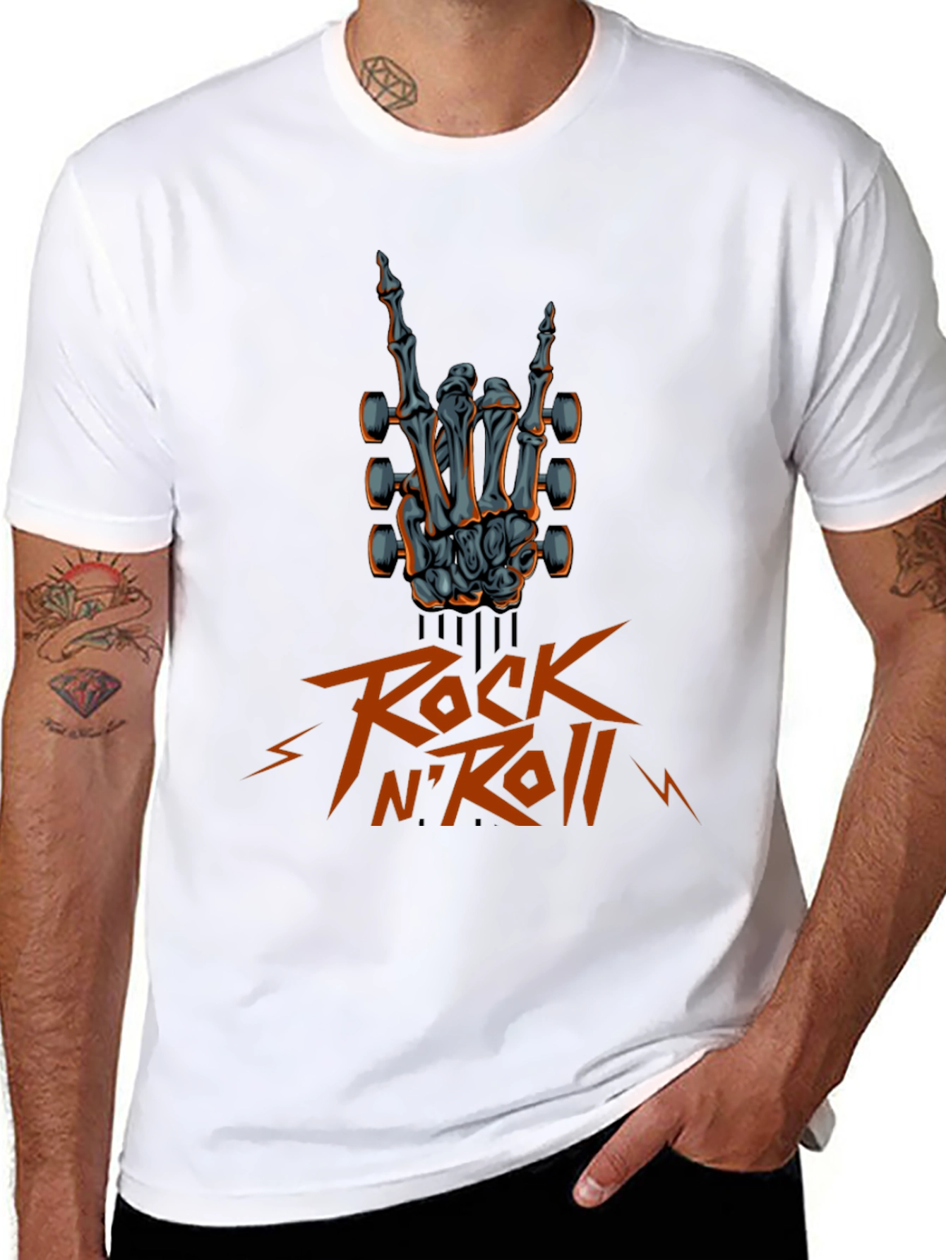 Rock N Roll Skeleton Hand Guitar T-Shirt