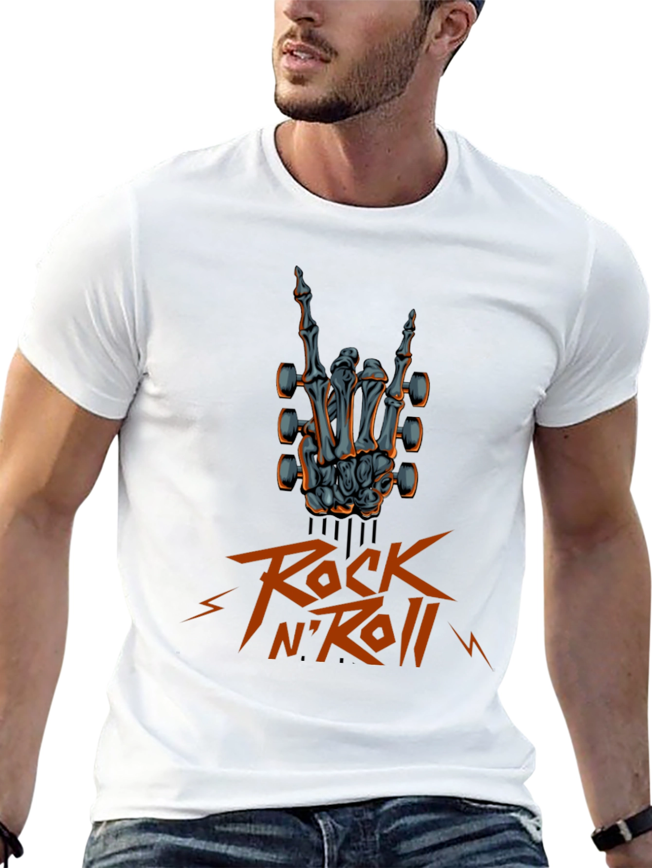 Rock N Roll Skeleton Hand Guitar T-Shirt