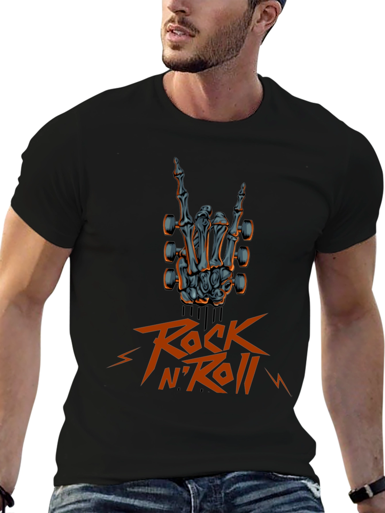 Rock N Roll Skeleton Hand Guitar T-Shirt