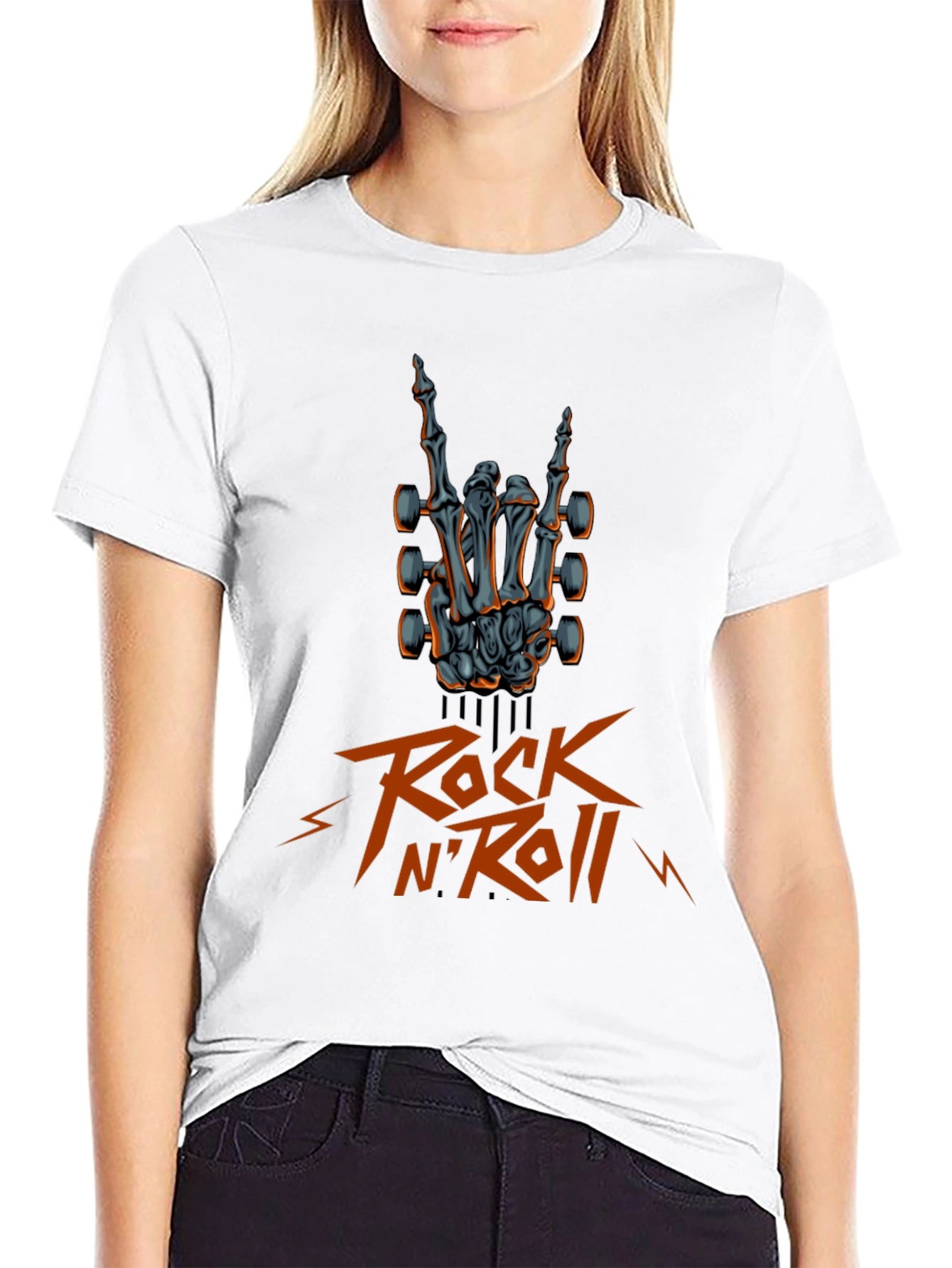 Rock N Roll Skeleton Hand Guitar T-Shirt