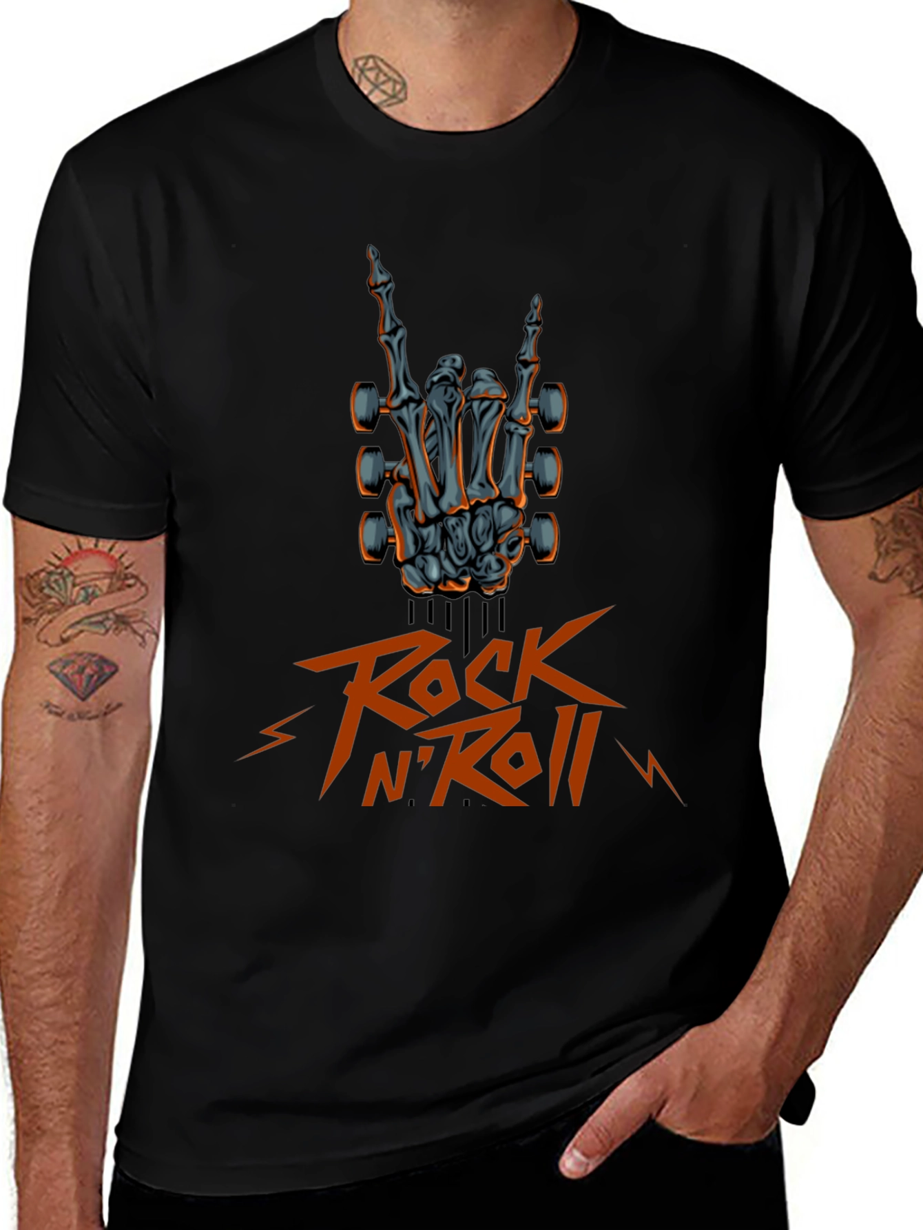 Rock N Roll Skeleton Hand Guitar T-Shirt