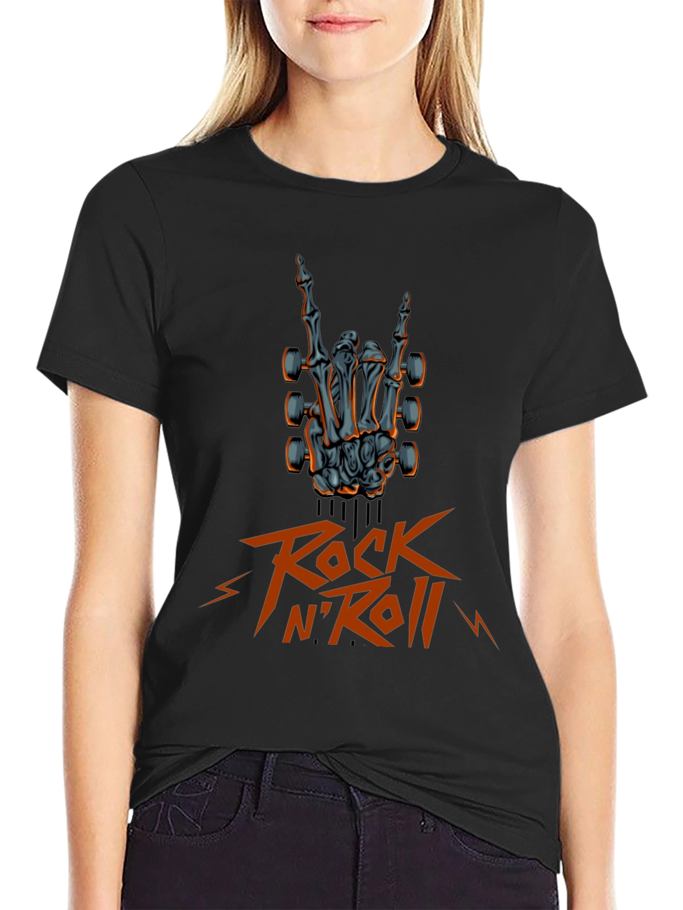 Rock N Roll Skeleton Hand Guitar T-Shirt