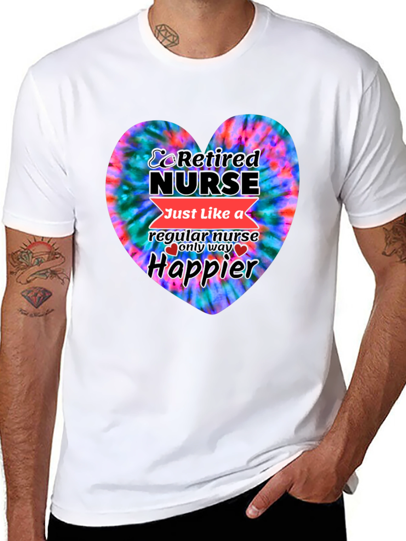 Retired Nurse Tie-Dye Heart Graphic T-Shirt