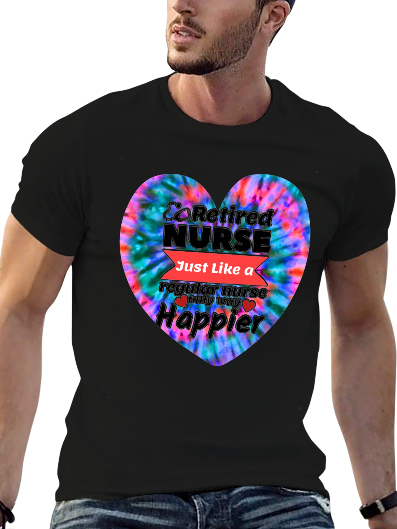 Retired Nurse Tie-Dye Heart Graphic T-Shirt