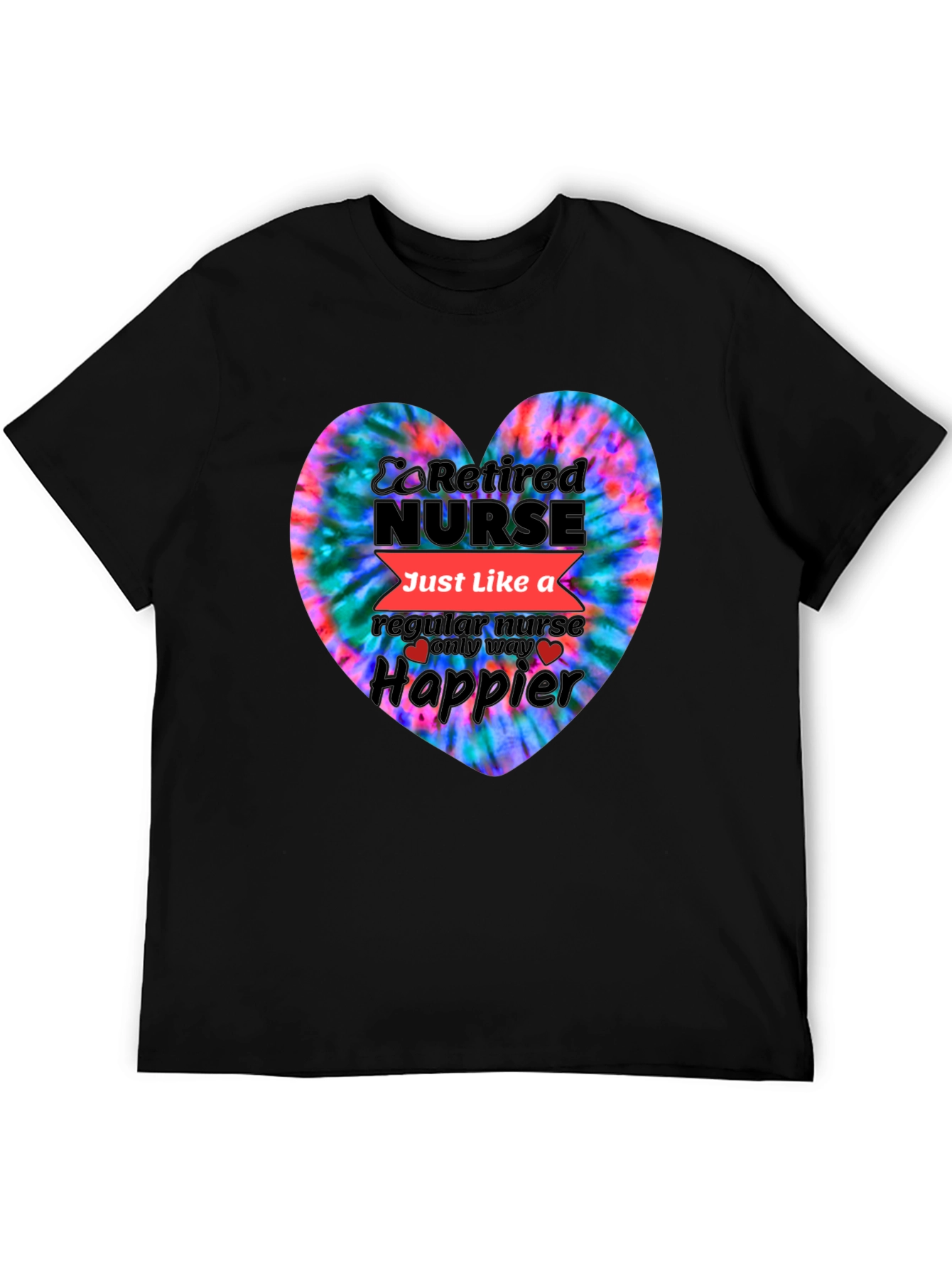 Retired Nurse Tie-Dye Heart Graphic T-Shirt