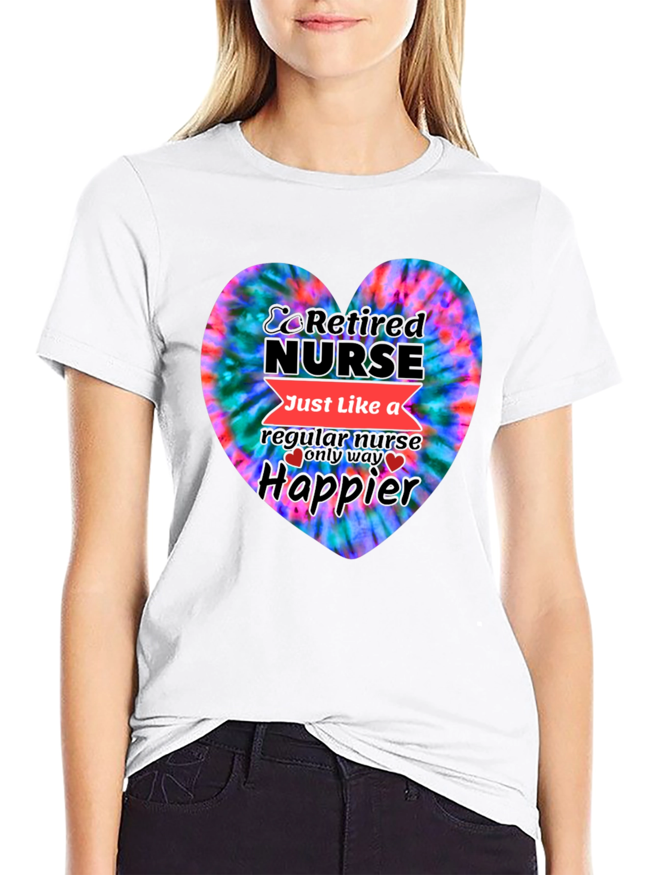 Retired Nurse Tie-Dye Heart Graphic T-Shirt