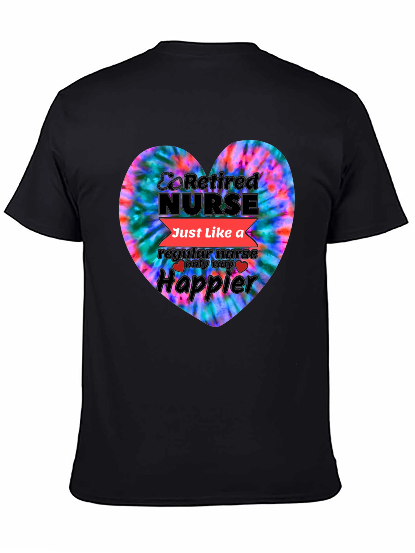 Retired Nurse Tie-Dye Heart Graphic T-Shirt