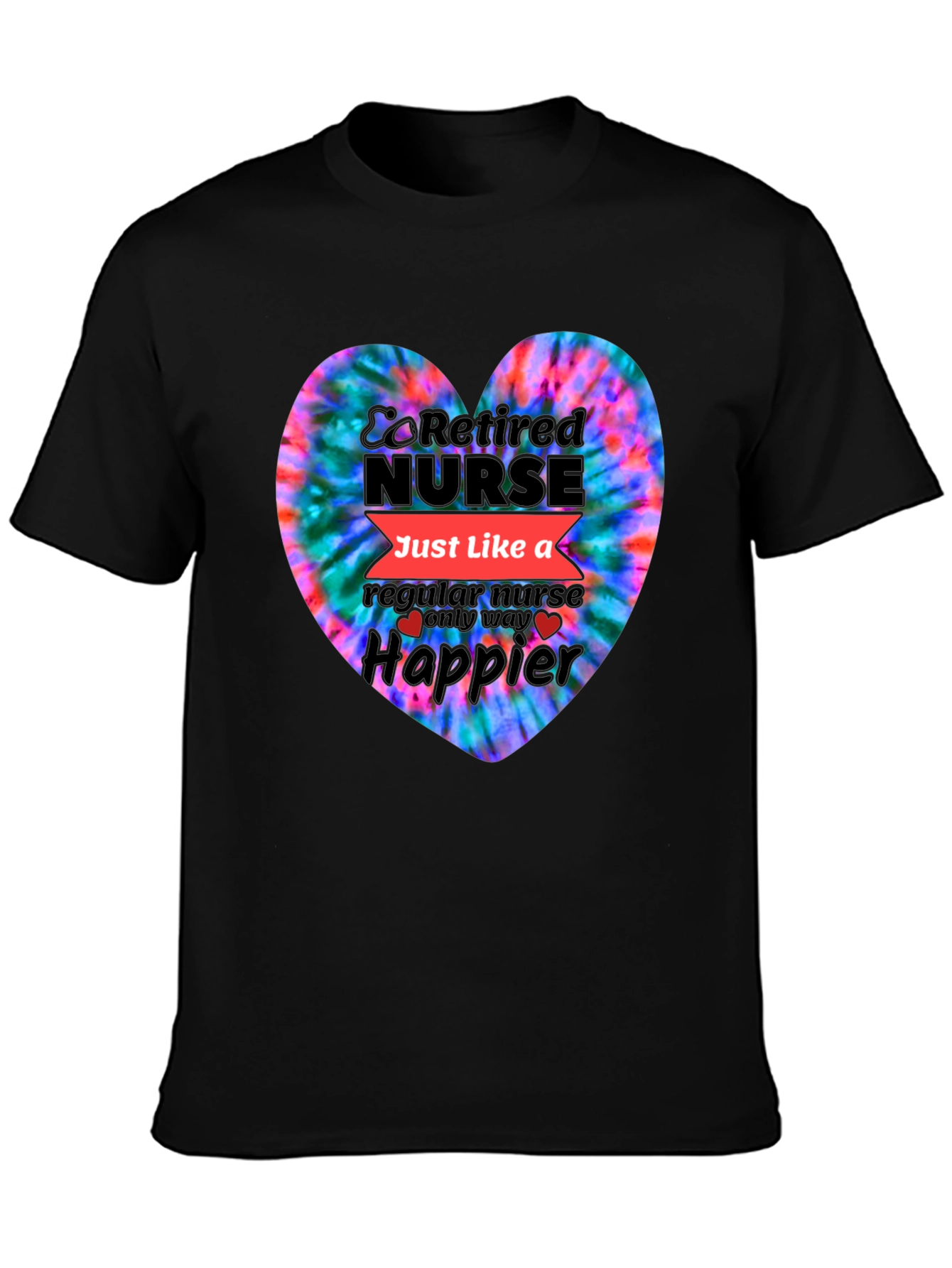Retired Nurse Tie-Dye Heart Graphic T-Shirt