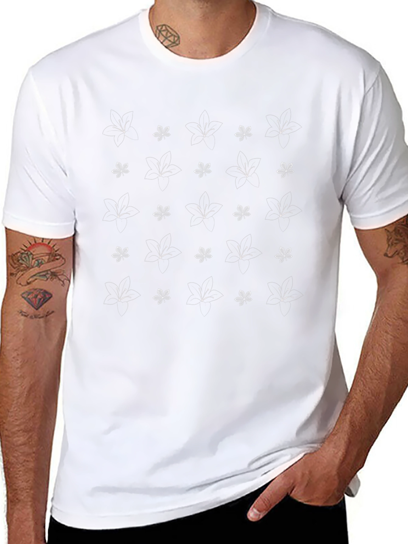 Floral Print Mens Black T-Shirt