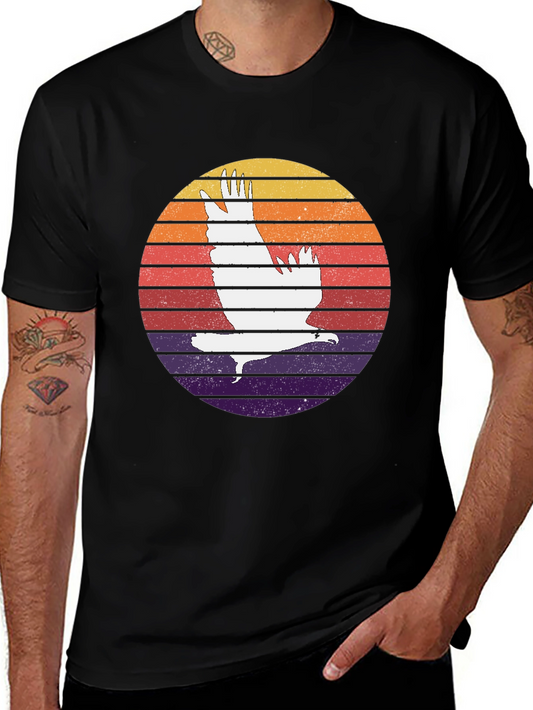 Retro Sunset Eagle Graphic Tee - Black