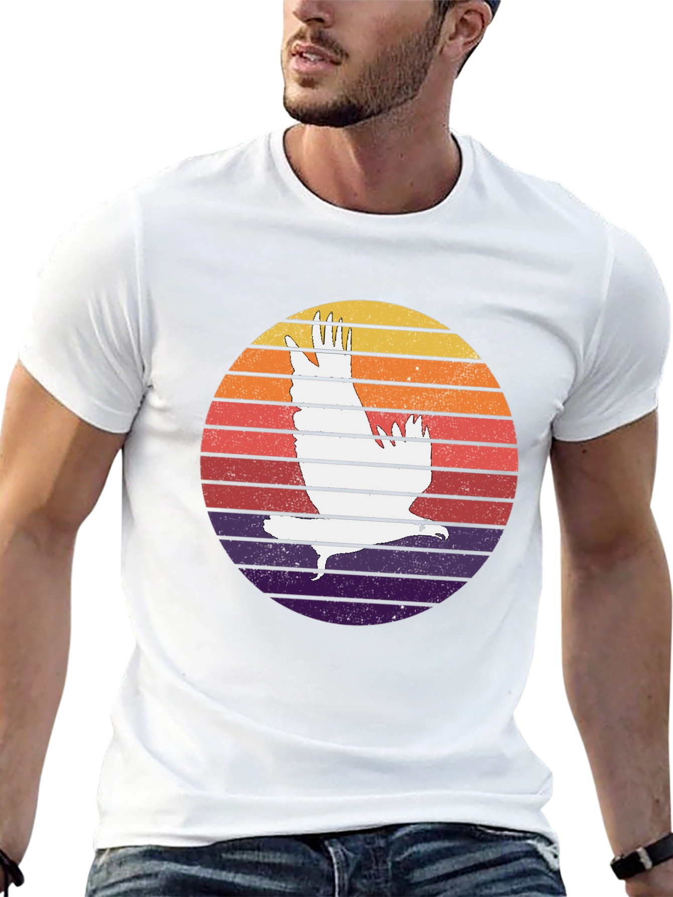 Retro Sunset Eagle Graphic Tee - Black