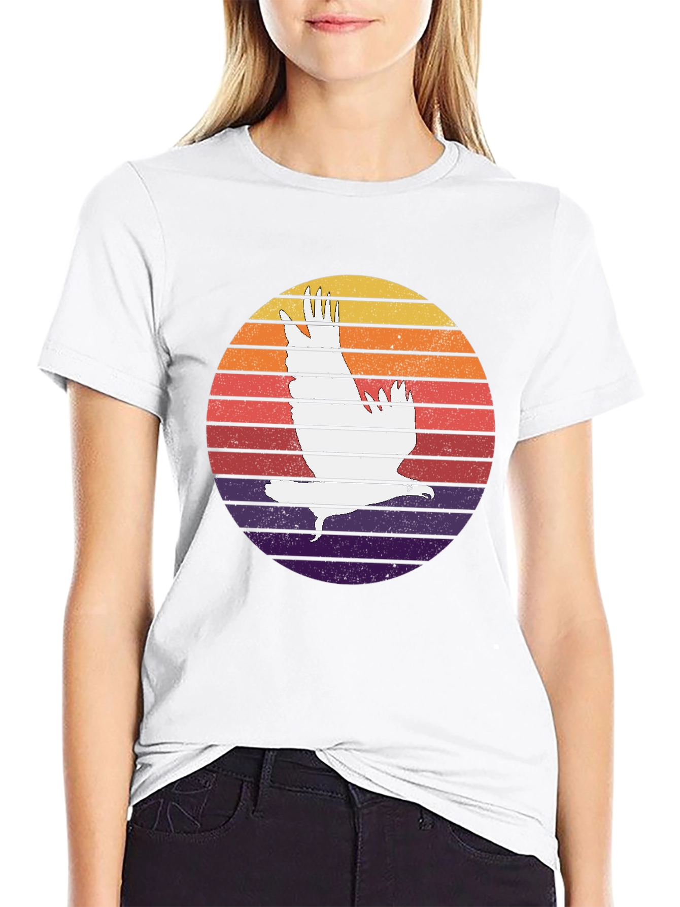 Retro Sunset Eagle Graphic Tee - Black