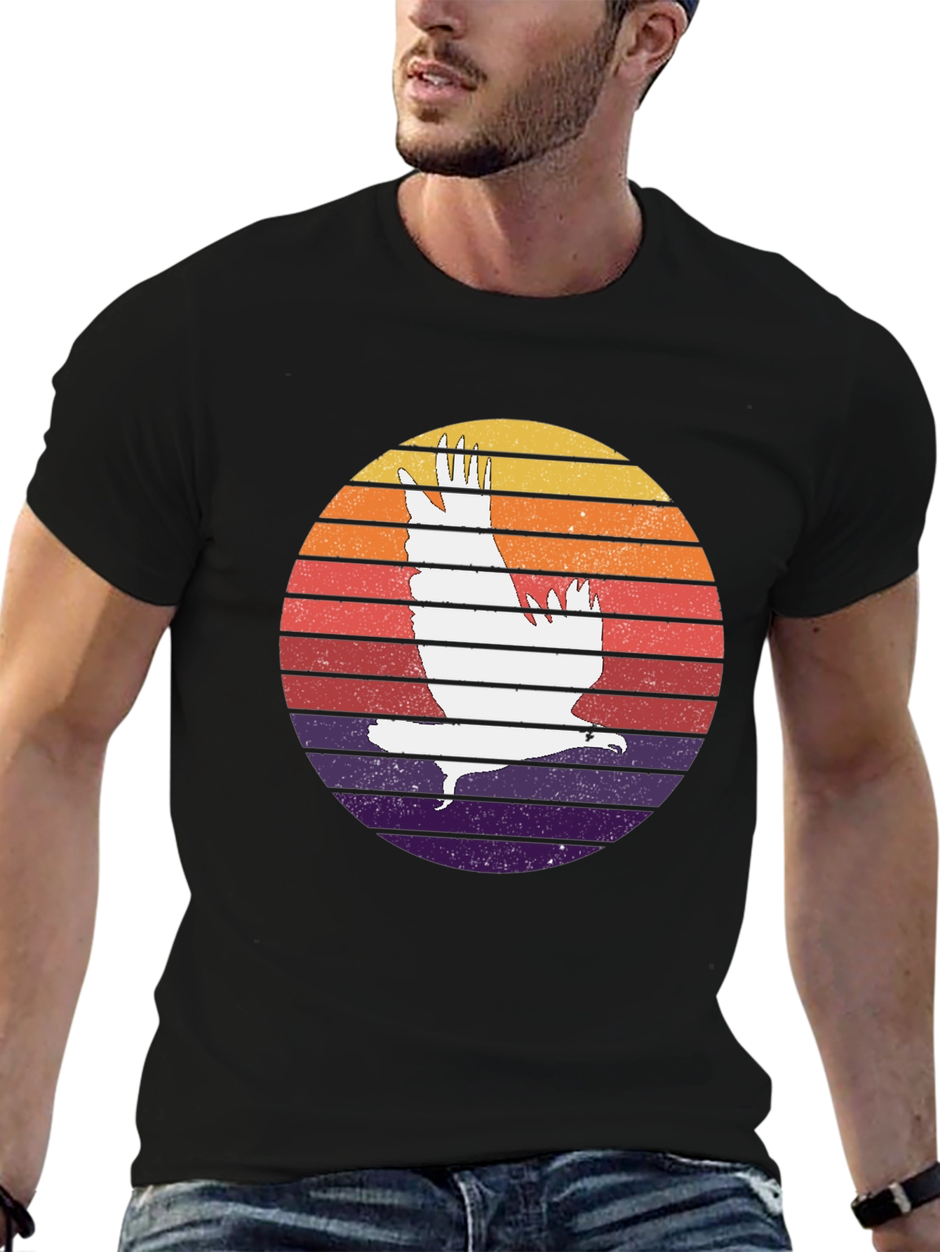 Retro Sunset Eagle Graphic Tee - Black