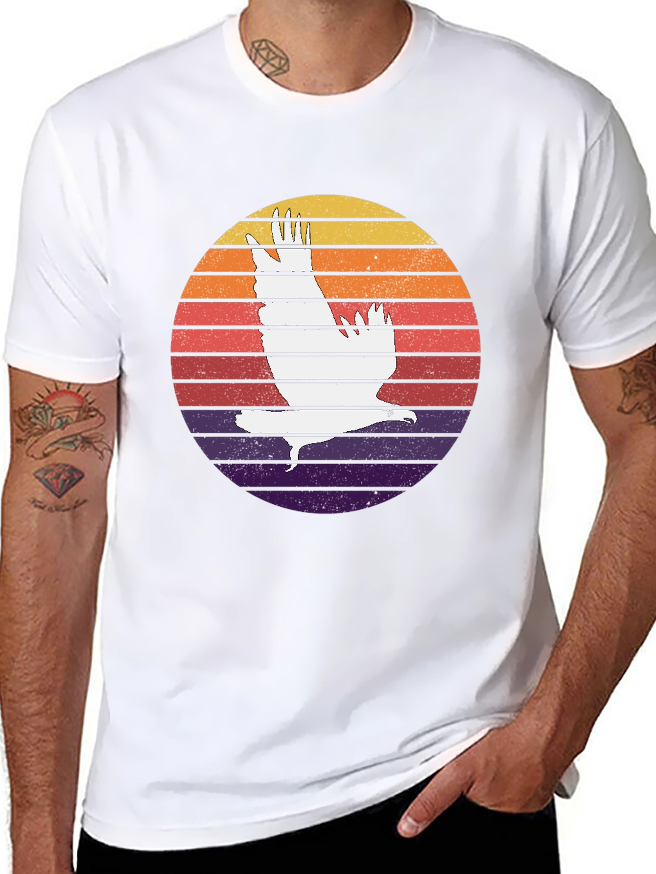 Retro Sunset Eagle Graphic Tee - Black