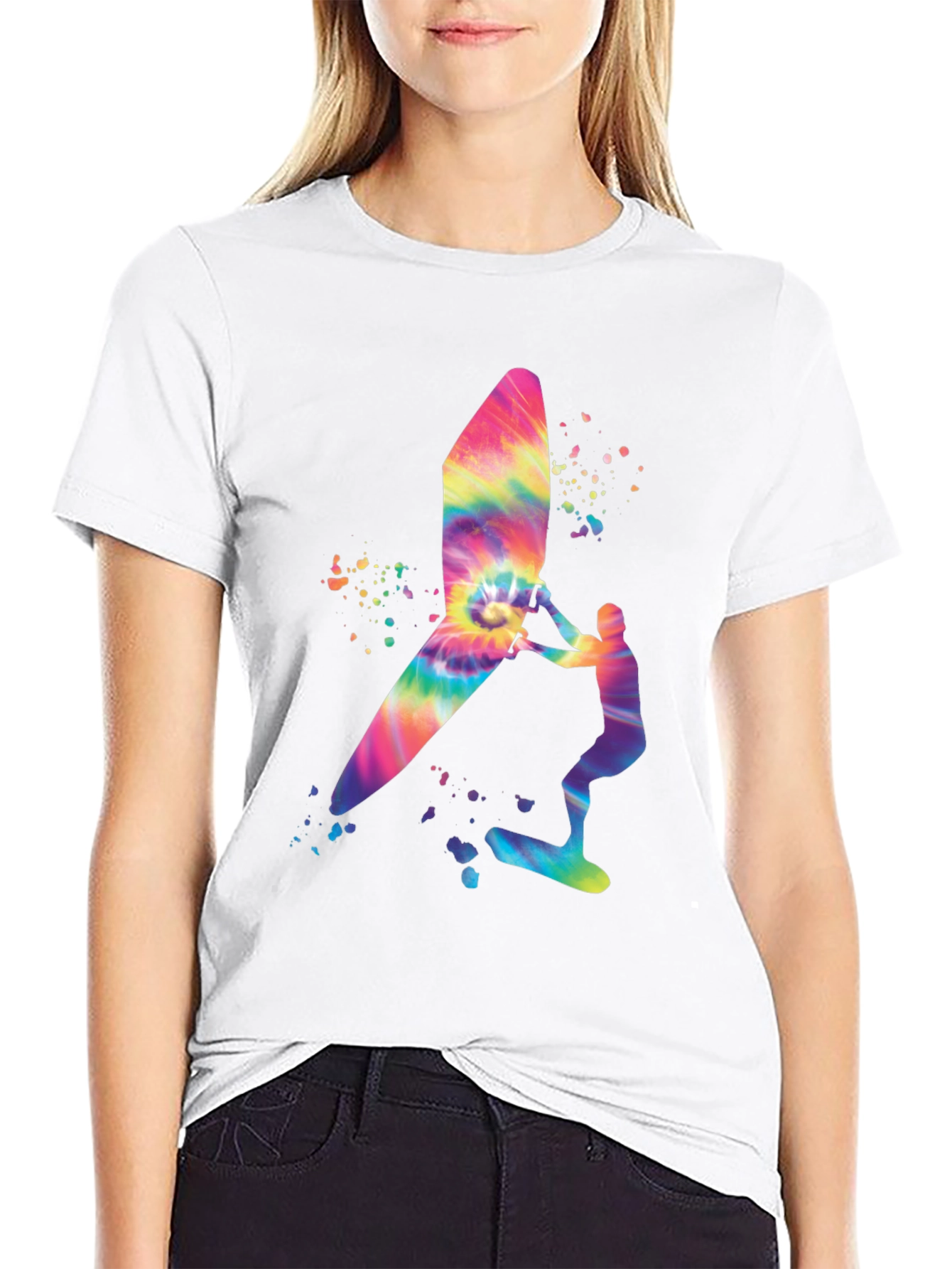 Tie-Dye Windsurfer Graphic Tee - Black Casual Shirt