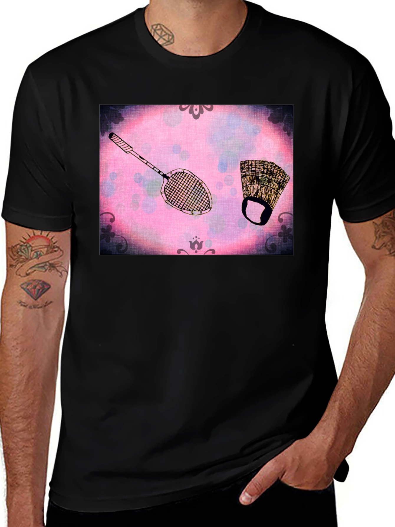 Retro Badminton & Gear Graphic T-Shirt