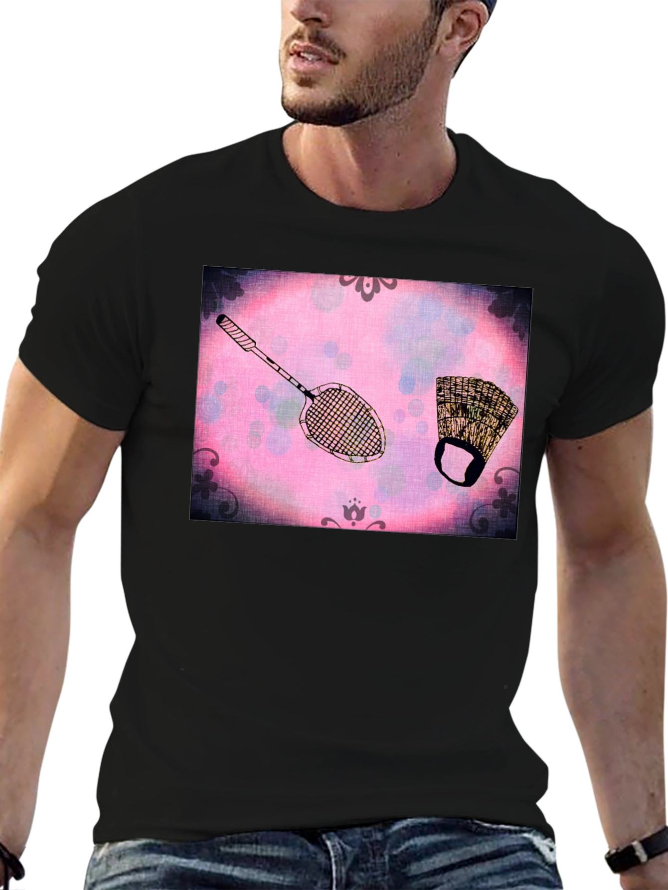 Retro Badminton & Gear Graphic T-Shirt