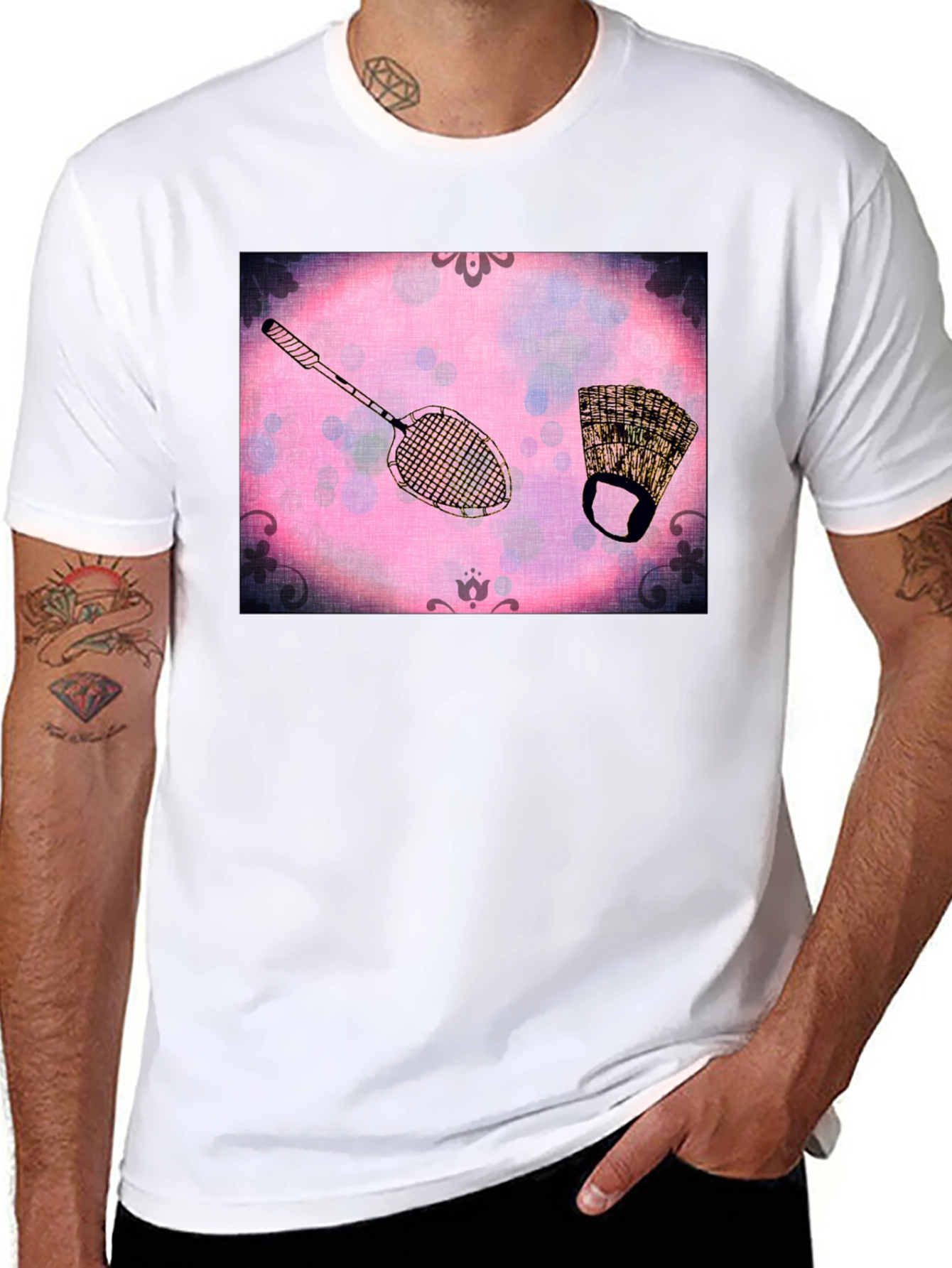 Retro Badminton & Gear Graphic T-Shirt