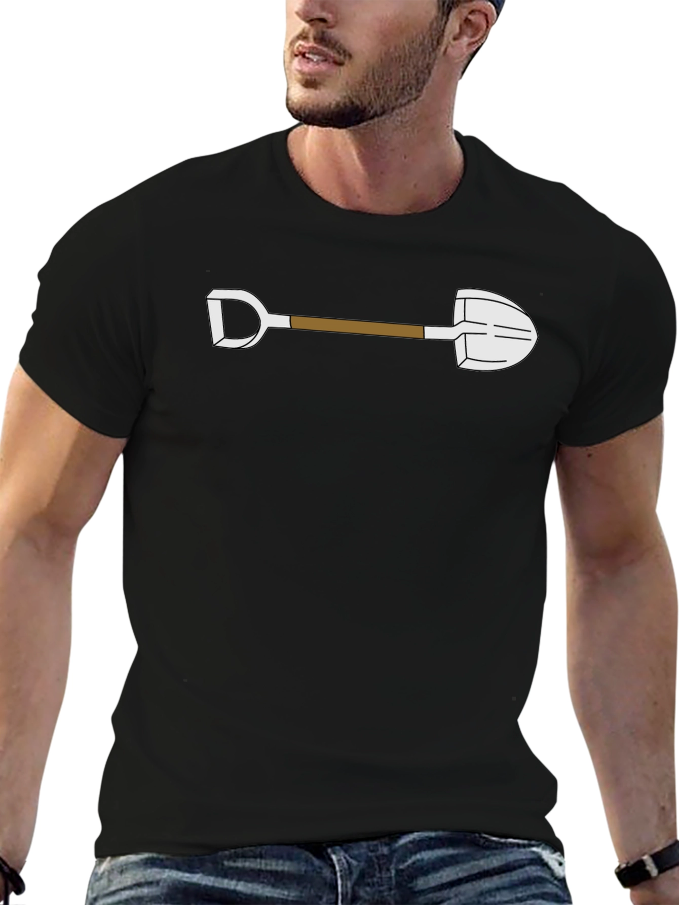 Cartoon Shovel Graphic Tee - Black Cotton Shirt