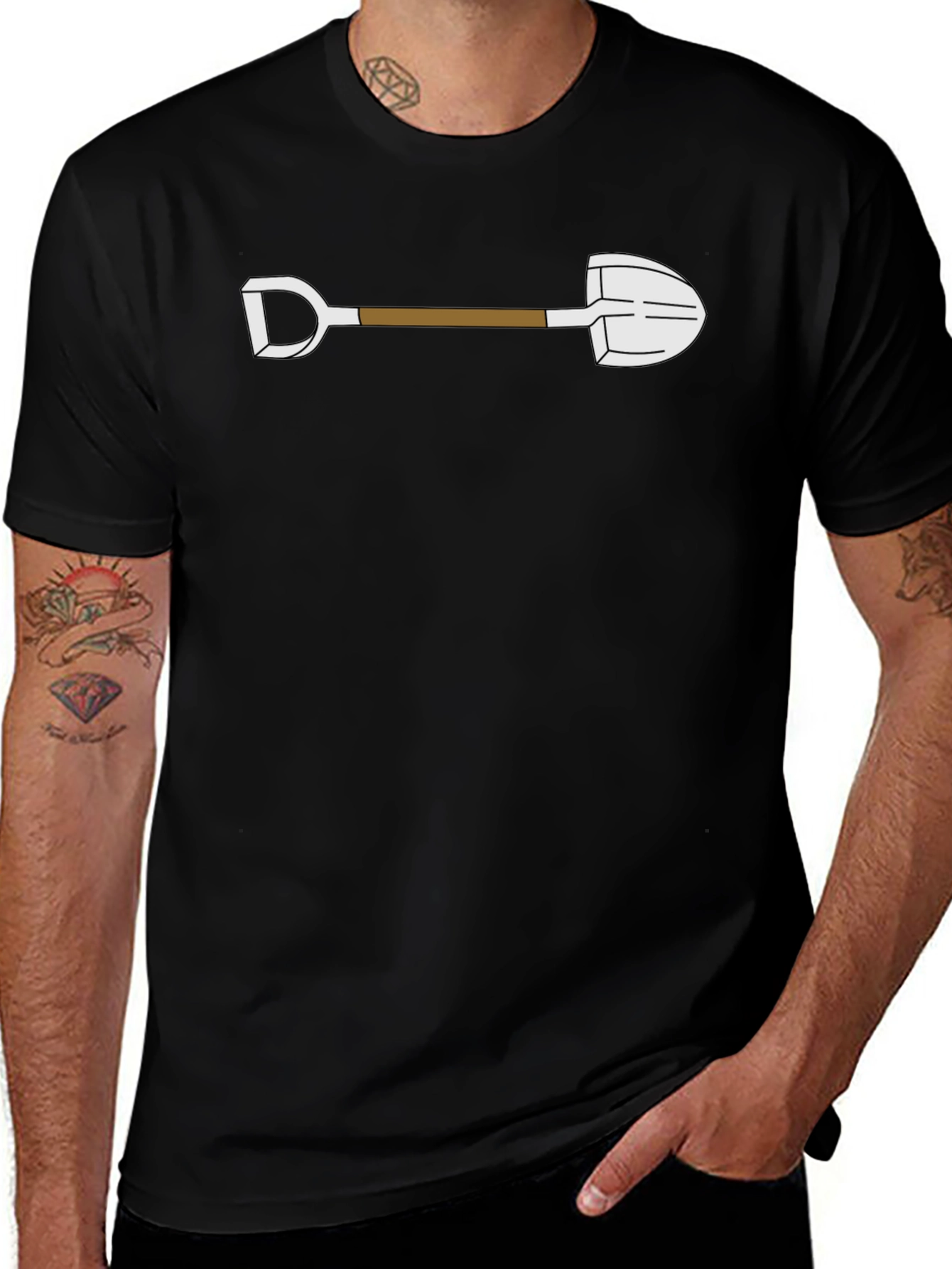Cartoon Shovel Graphic Tee - Black Cotton Shirt