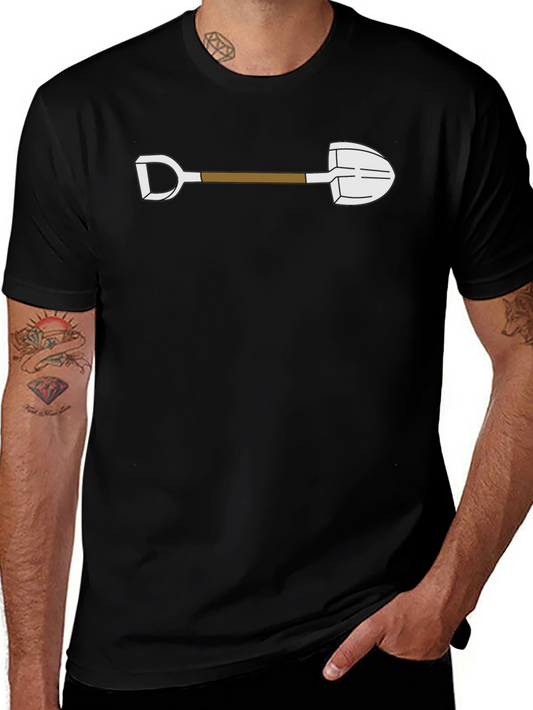 Cartoon Shovel Graphic Tee - Black Cotton Shirt