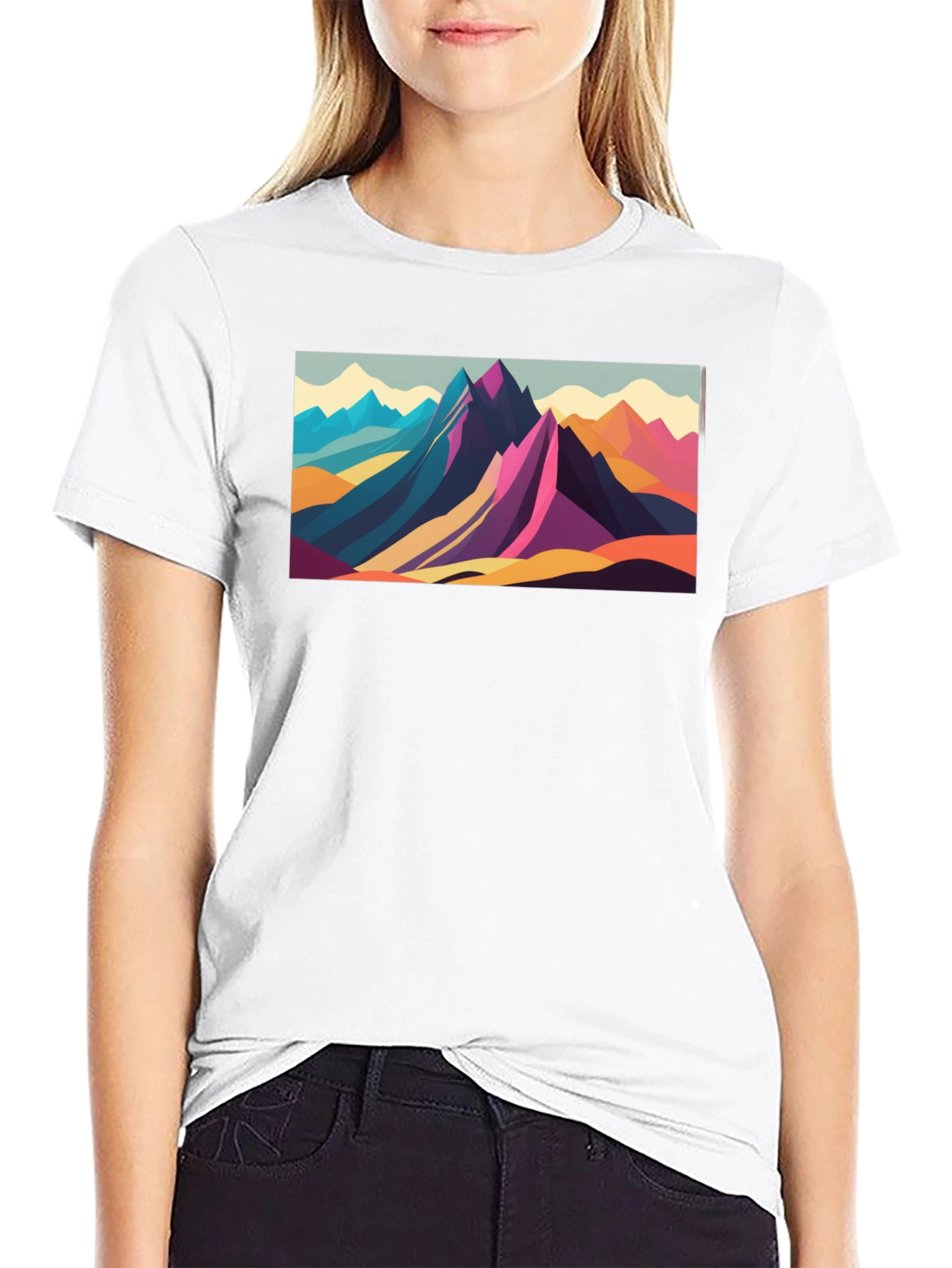 Geometric Mountain Range Graphic Tee - Black