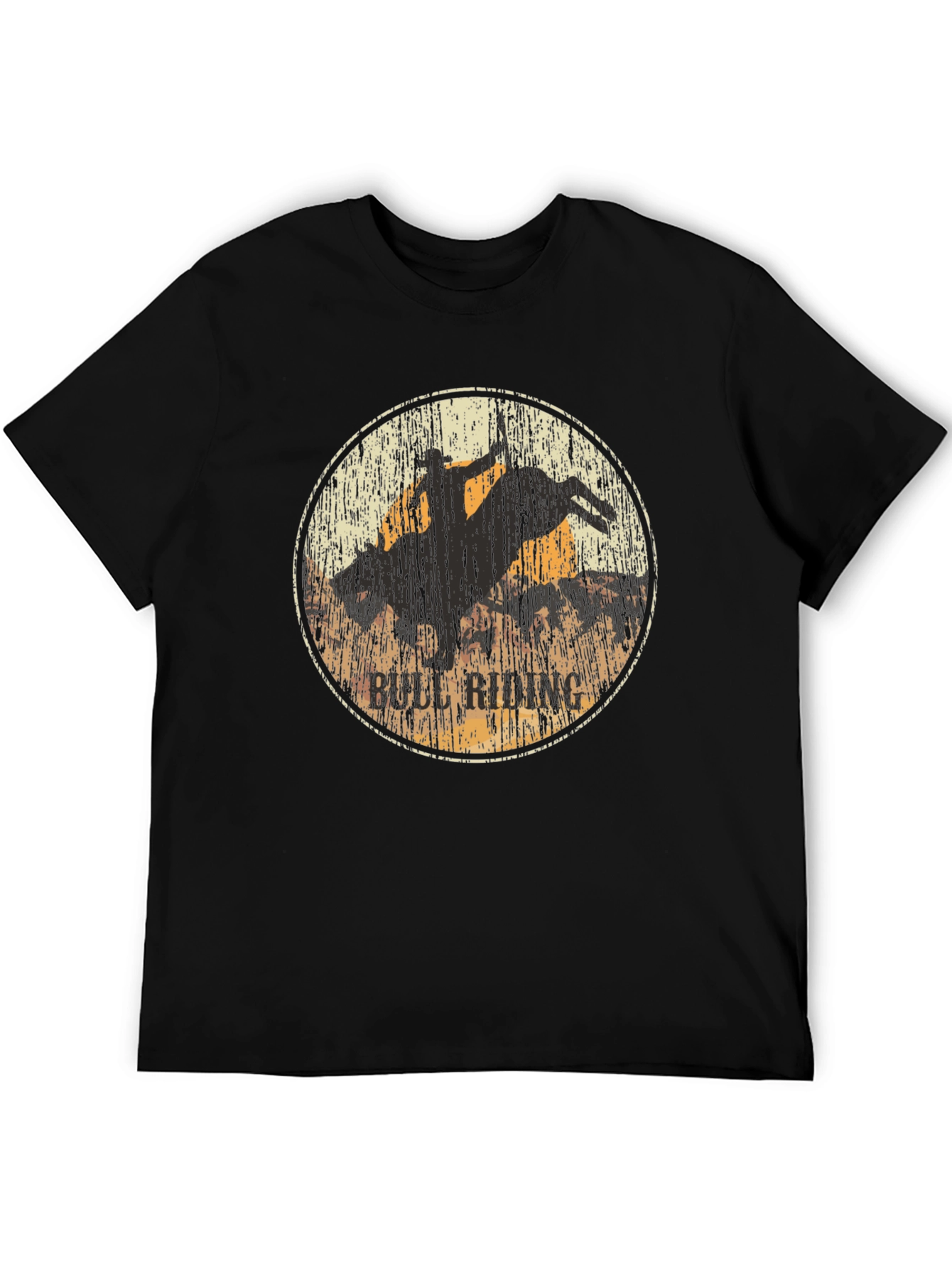 Bull Riding Graphic Print Black T-Shirt