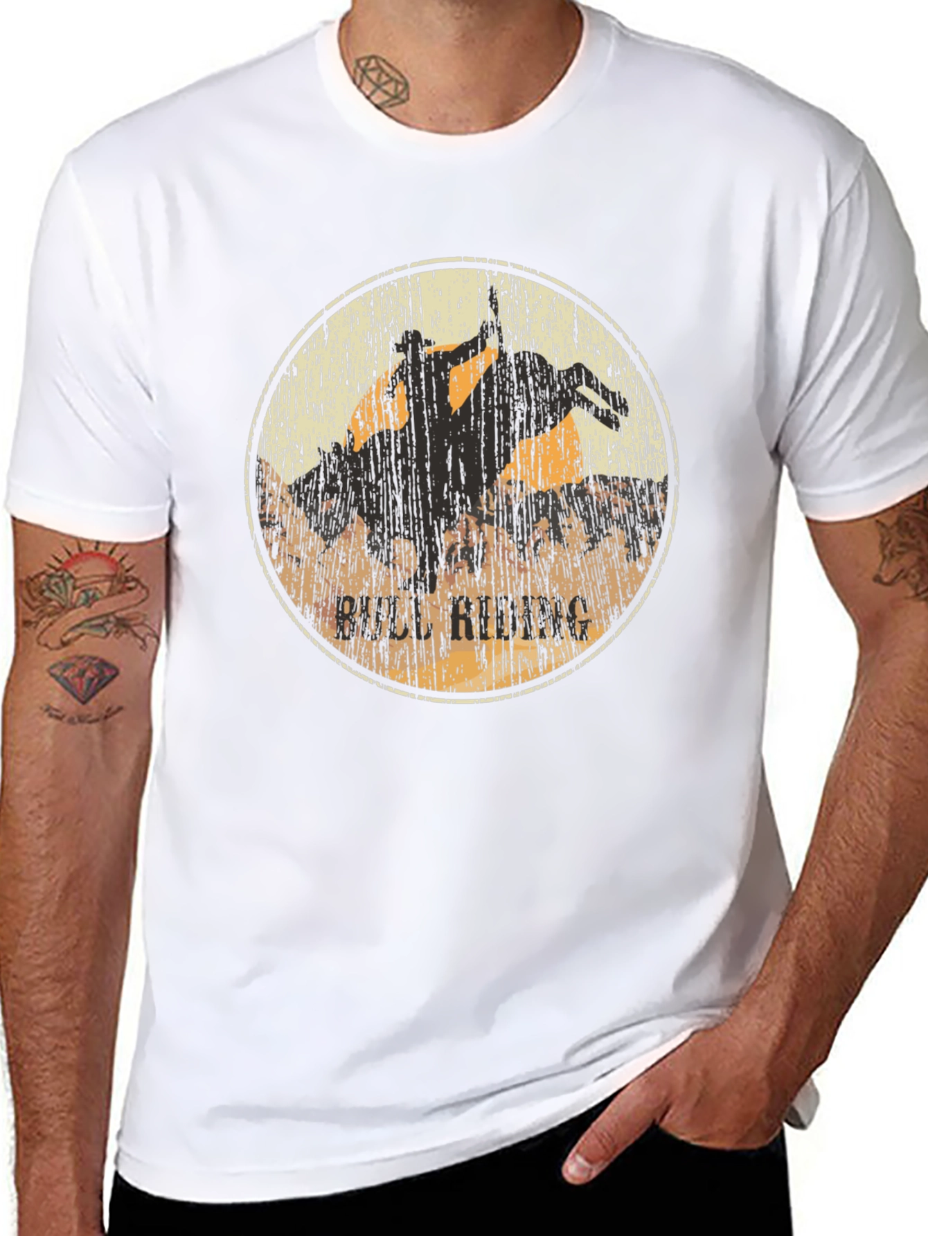 Bull Riding Graphic Print Black T-Shirt