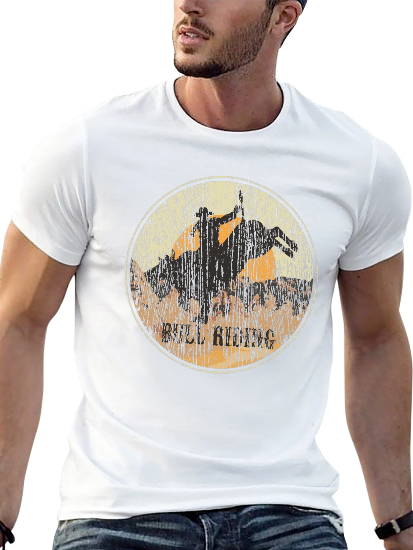 Bull Riding Graphic Print Black T-Shirt
