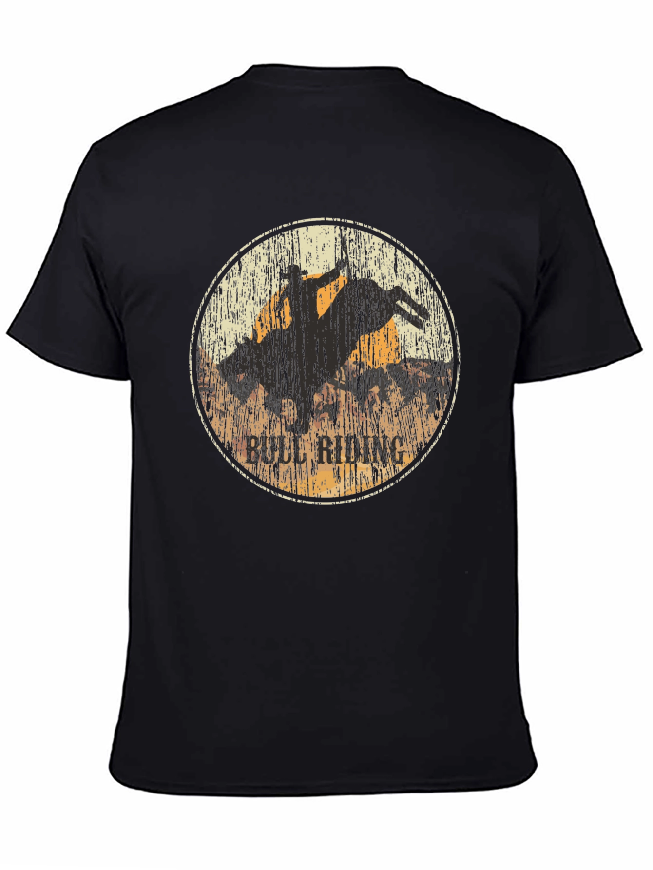 Bull Riding Graphic Print Black T-Shirt