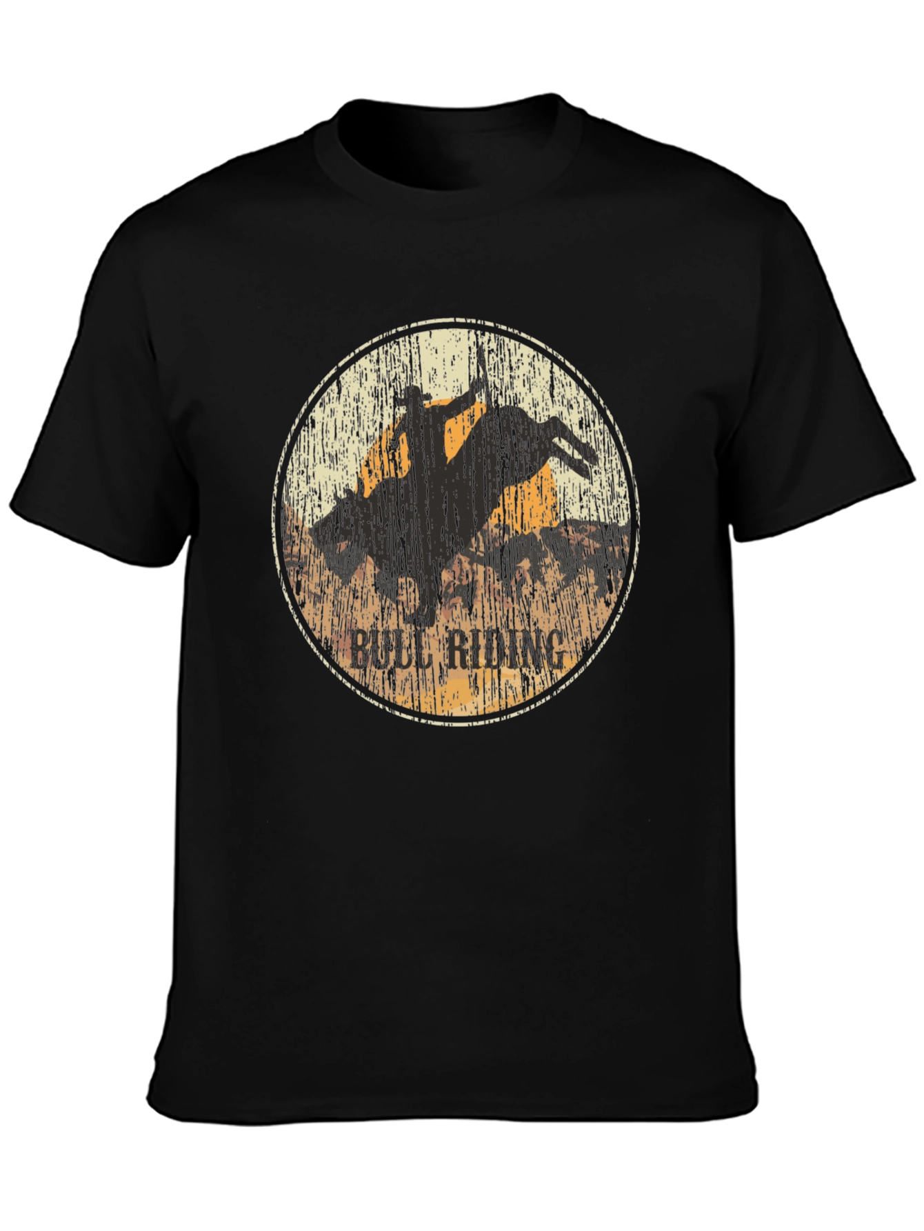 Bull Riding Graphic Print Black T-Shirt