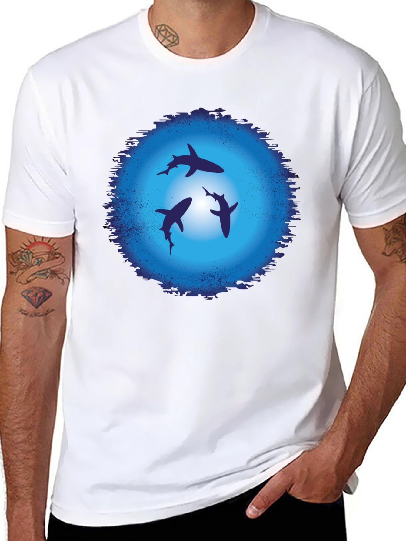 Shark Graphic T-Shirt - Black Crew Neck