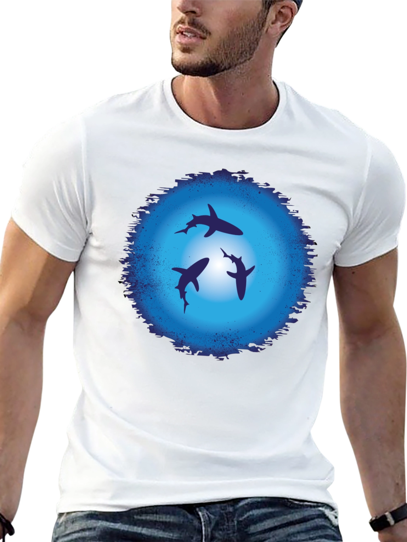 Shark Graphic T-Shirt - Black Crew Neck