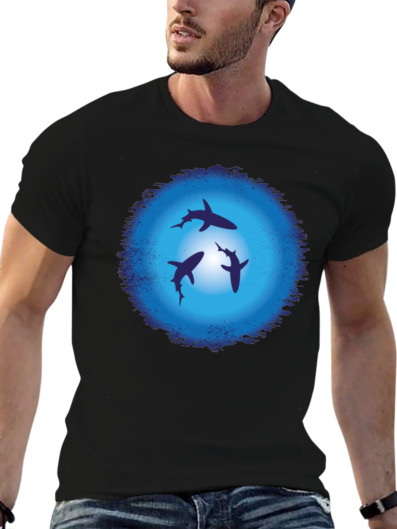 Shark Graphic T-Shirt - Black Crew Neck
