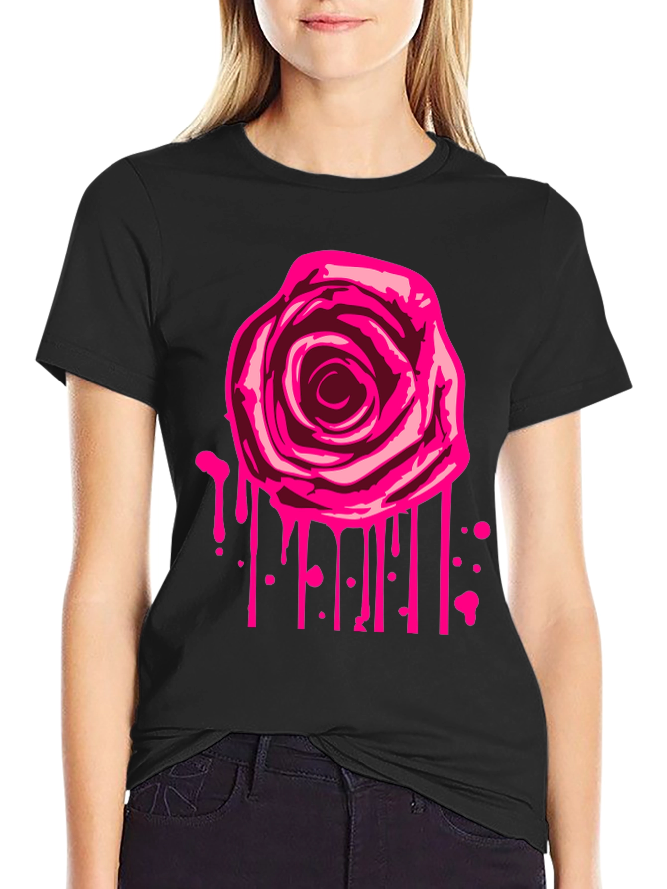Rose Drip Graphic Tee - Mens Black T-Shirt