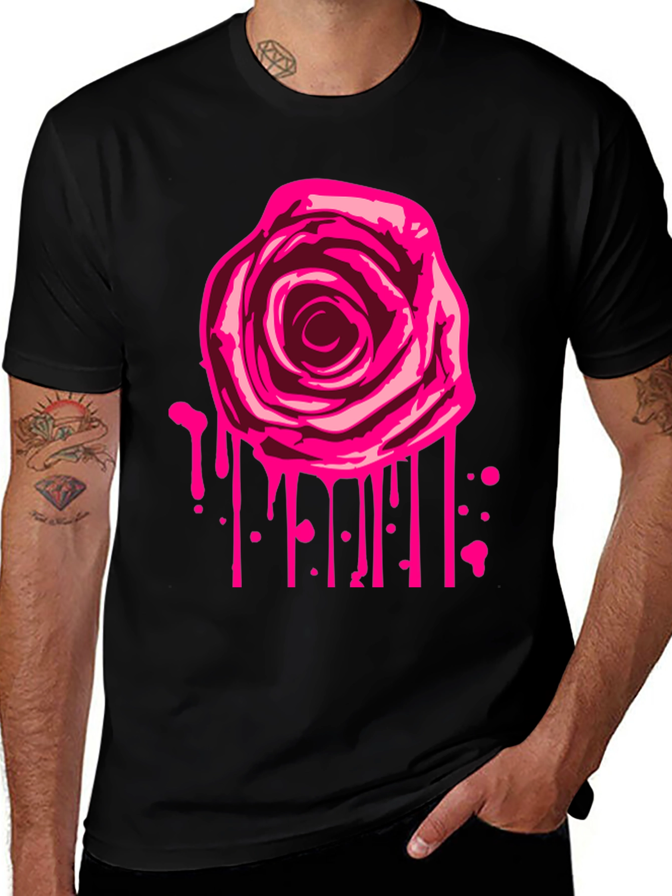 Rose Drip Graphic Tee - Mens Black T-Shirt