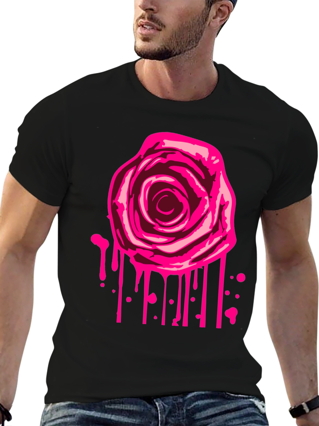 Rose Drip Graphic Tee - Mens Black T-Shirt