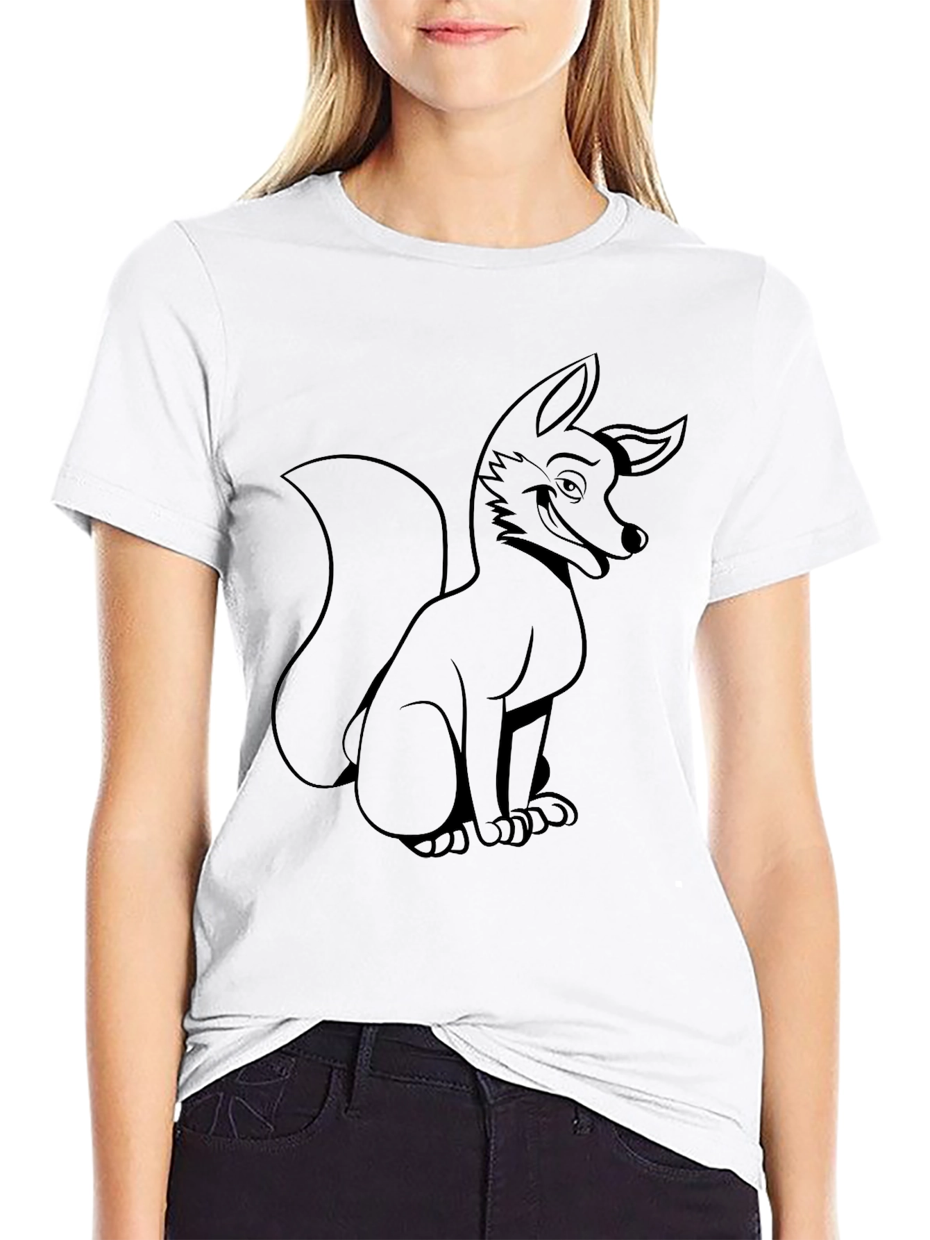 Cartoon Fox Graphic Tee - Black Cotton Comfort