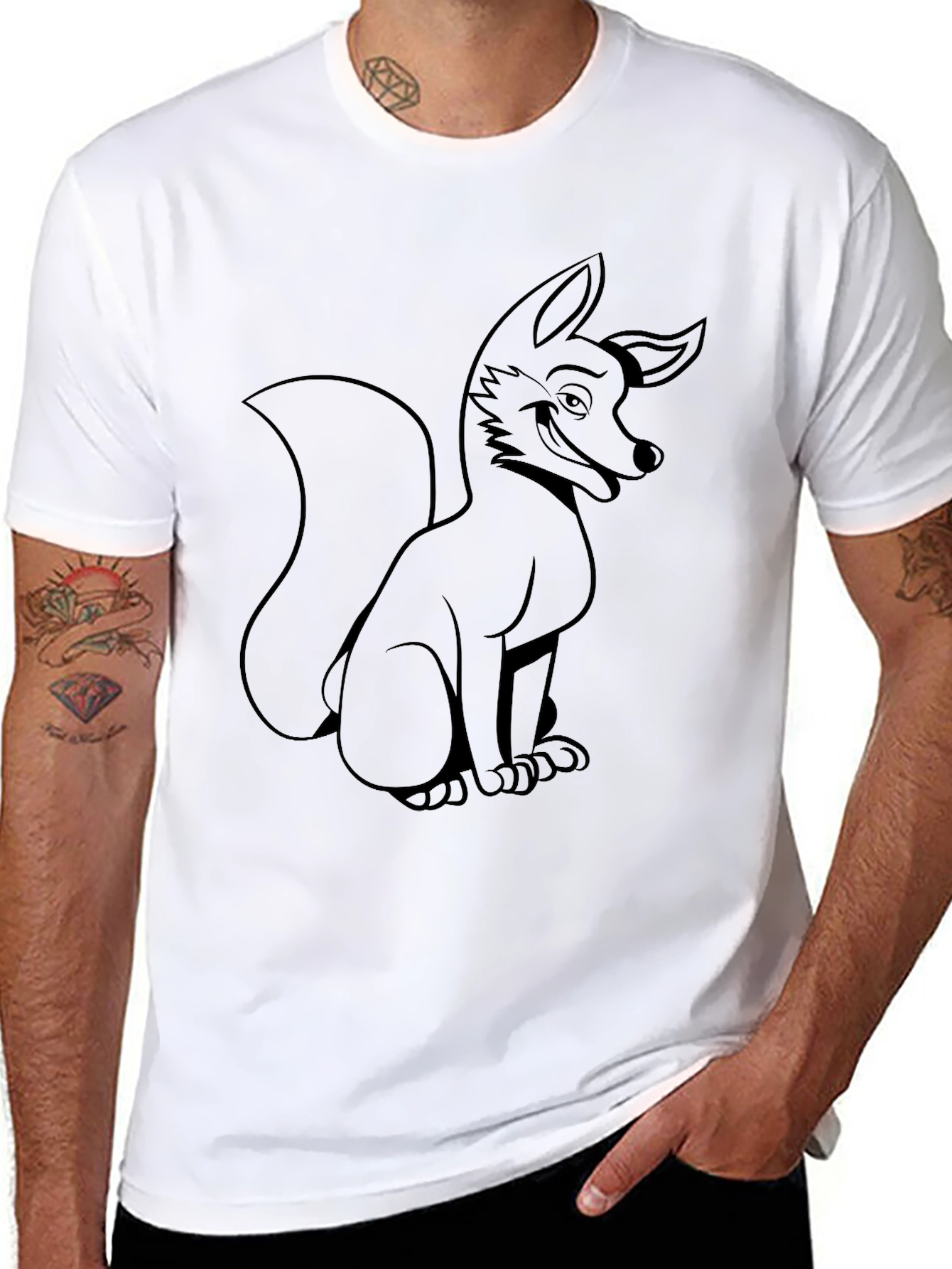 Cartoon Fox Graphic Tee - Black Cotton Comfort