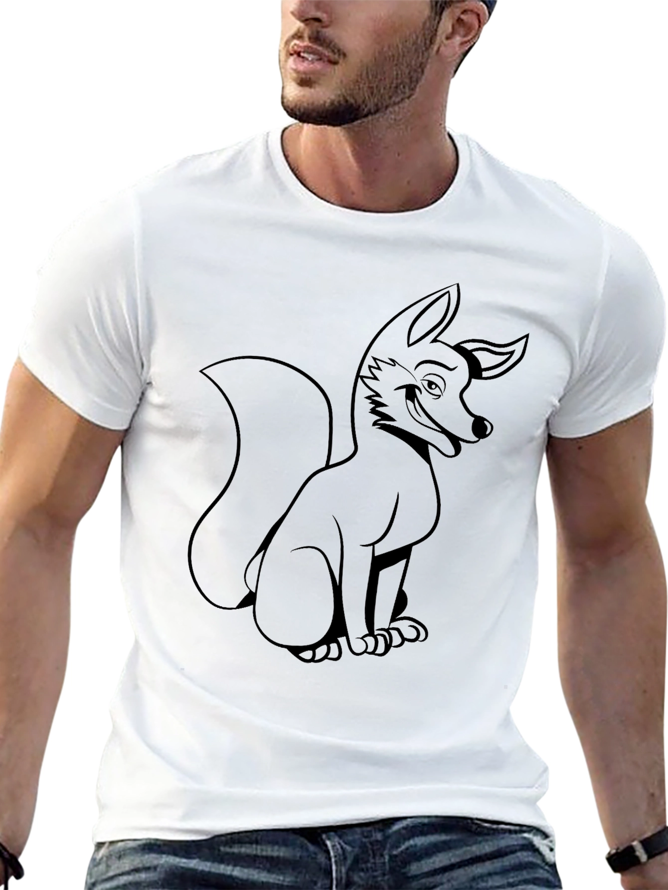 Cartoon Fox Graphic Tee - Black Cotton Comfort