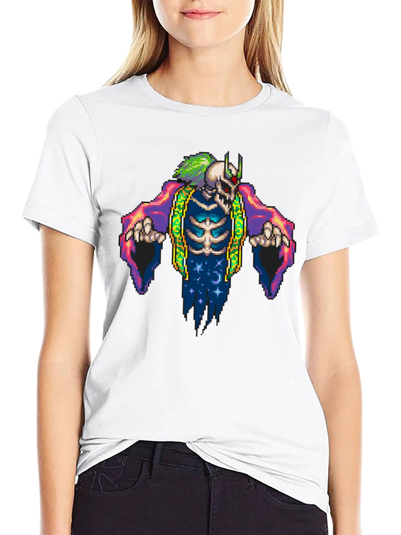 Pixel Art Skeleton Graphic Tee - Black