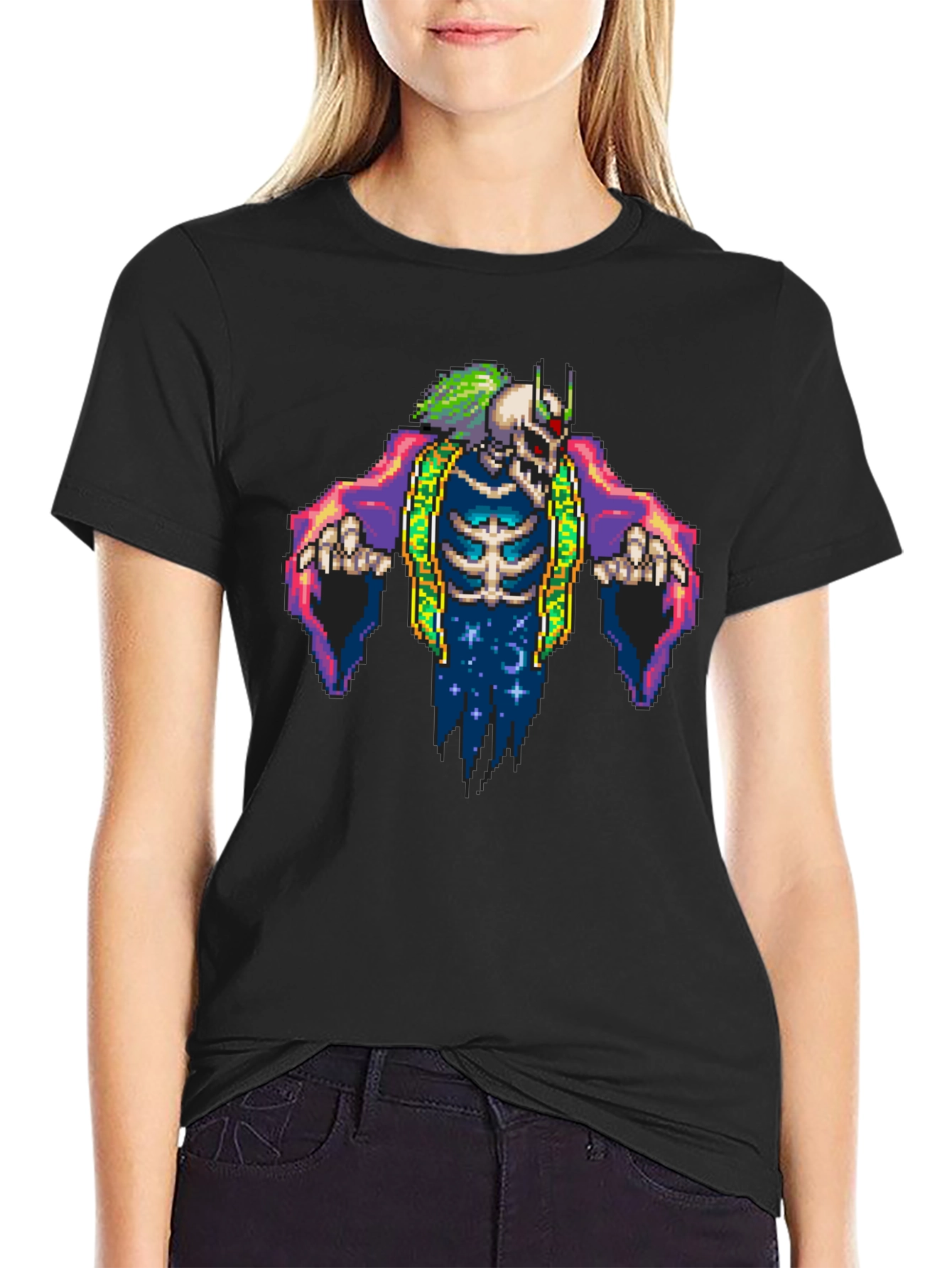 Pixel Art Skeleton Graphic Tee - Black